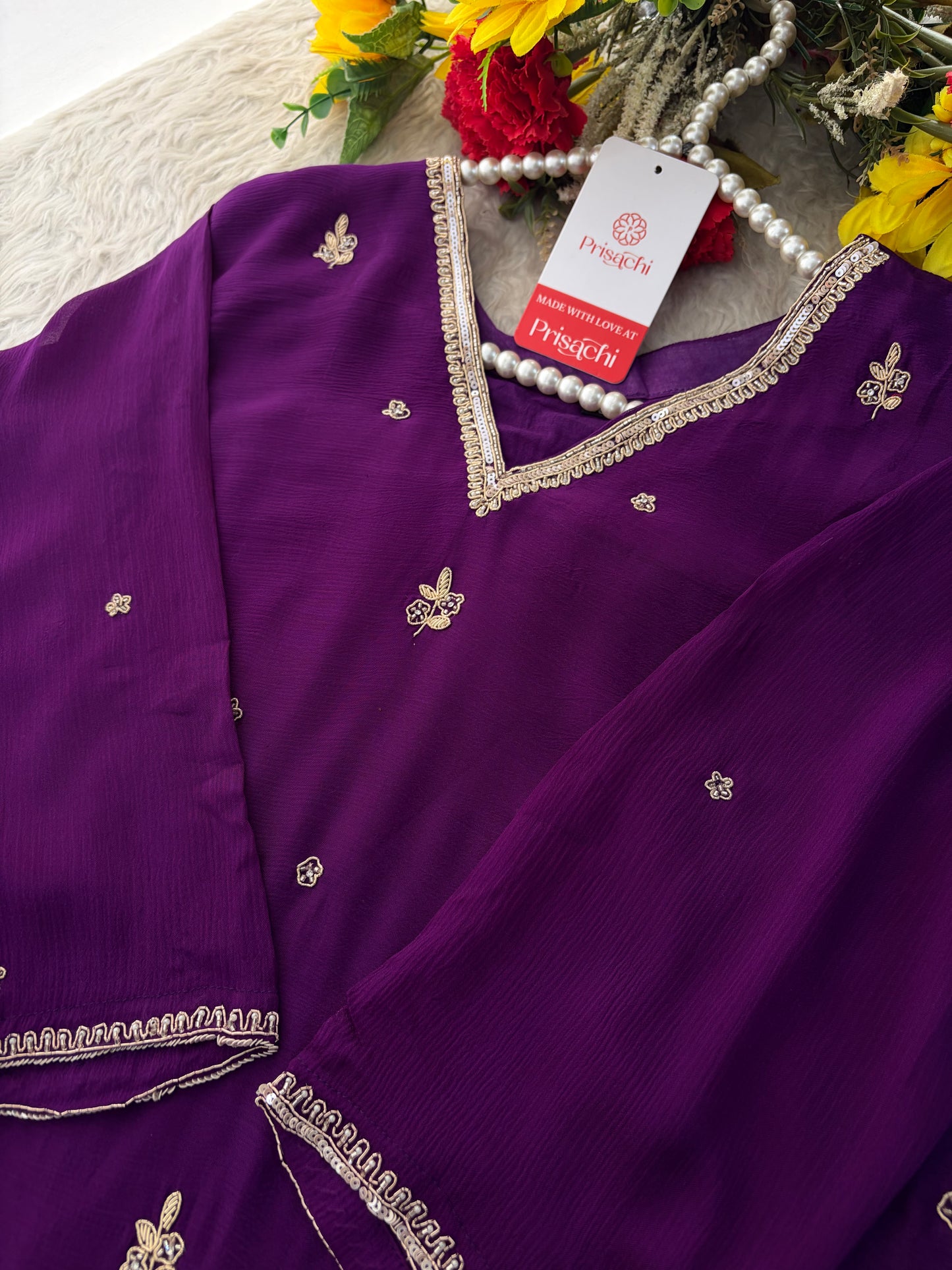 Purple Zardozi Embroidered Kurta Set for Women with Pants & Dupatta | Traditional Ethnic wear