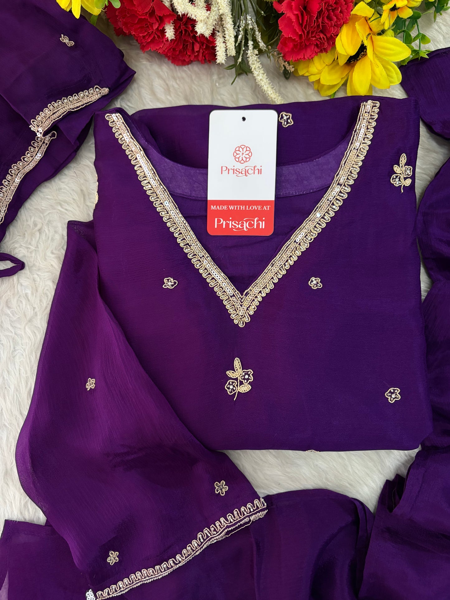 Purple Zardozi Embroidered Kurta Set for Women with Pants & Dupatta | Traditional Ethnic wear