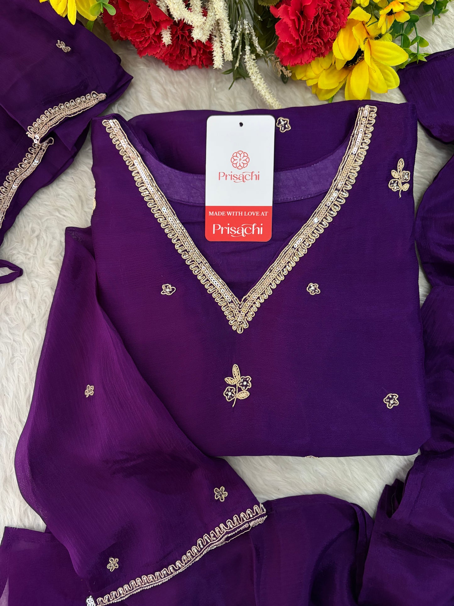 Purple Zardozi Embroidered Kurta Set for Women with Pants & Dupatta | Traditional Ethnic wear