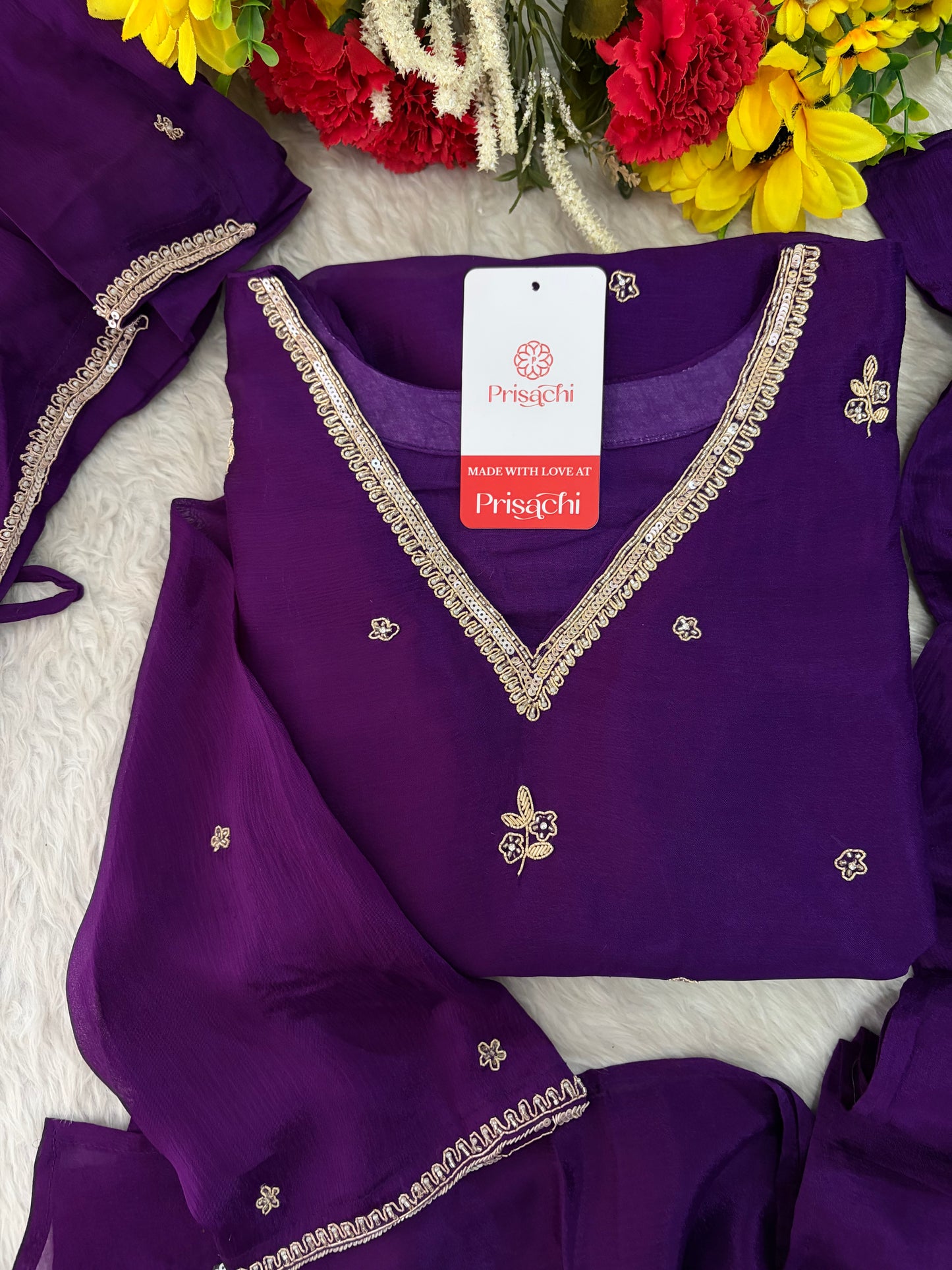 Purple Zardozi Embroidered Kurta Set for Women with Pants & Dupatta | Traditional Ethnic wear