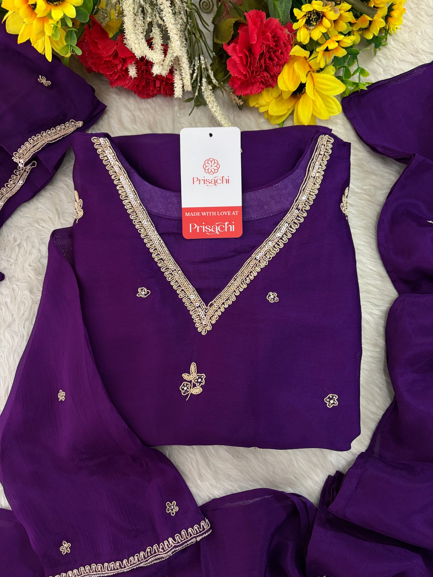 Purple Zardozi Embroidered Kurta Set for Women with Pants & Dupatta | Traditional Ethnic wear