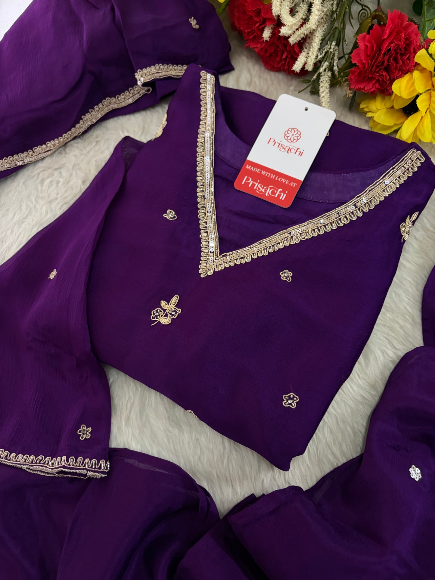 Purple Zardozi Embroidered Kurta Set for Women with Pants & Dupatta | Traditional Ethnic wear