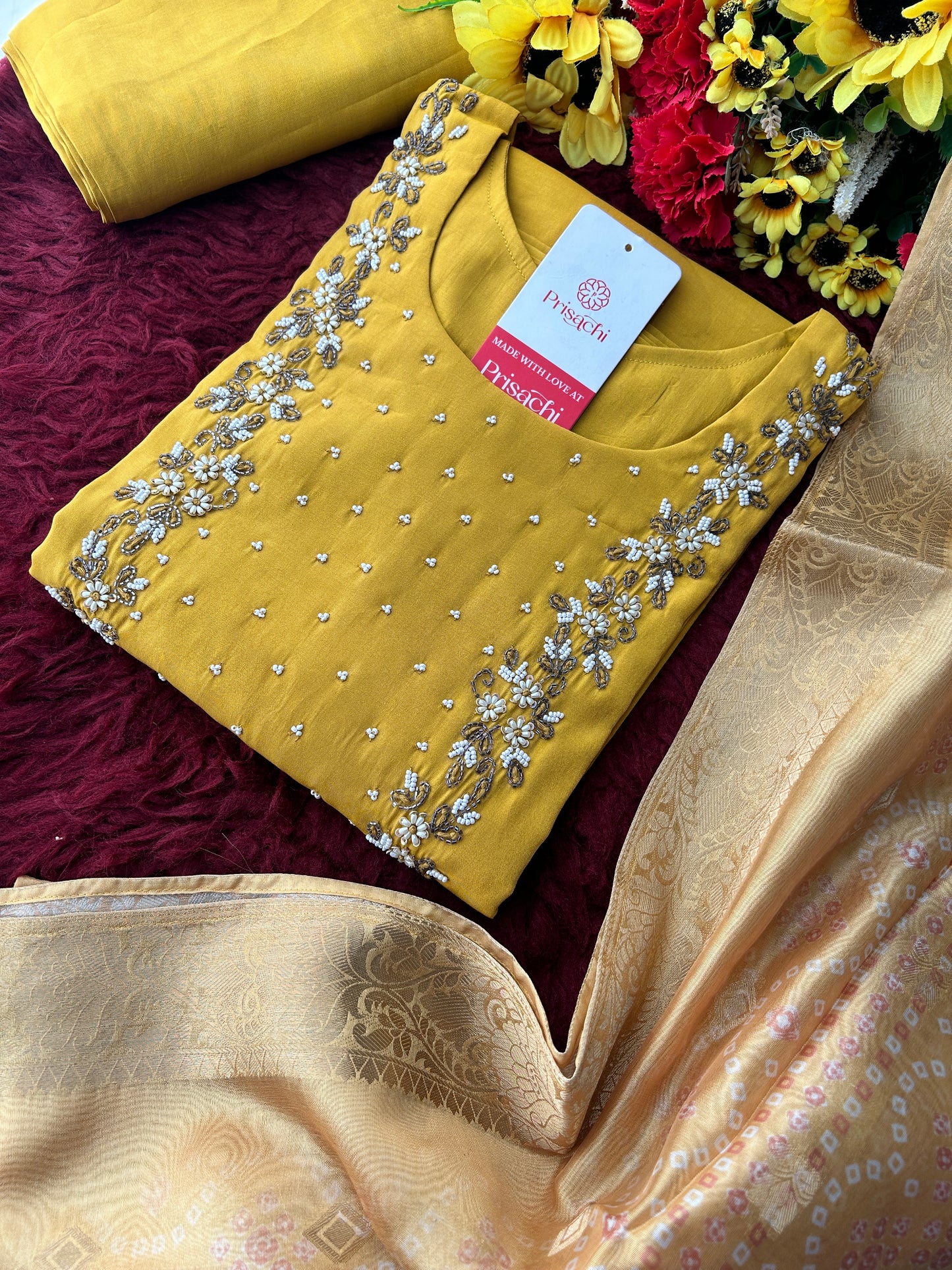 Yellow Embroidered Kurta Set with Pants & Dupatta for Women | Traditional Ethnic Wear