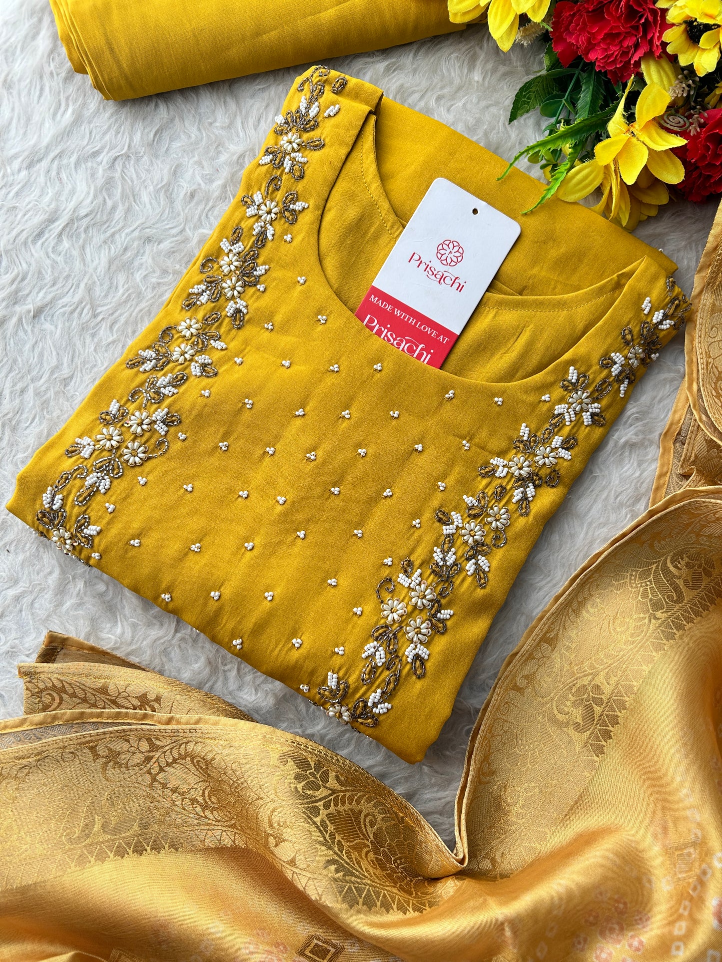 Yellow Embroidered Kurta Set with Pants & Dupatta for Women | Traditional Ethnic Wear