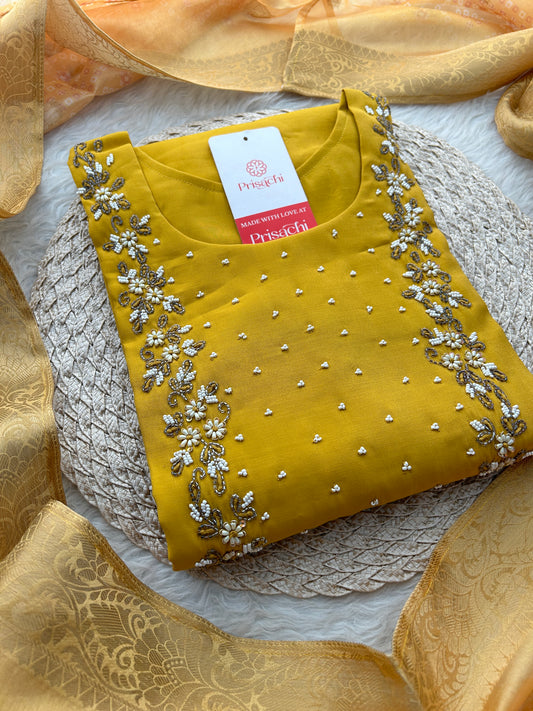 Yellow Embroidered Kurta Set with Pants & Dupatta for Women | Traditional Ethnic Wear