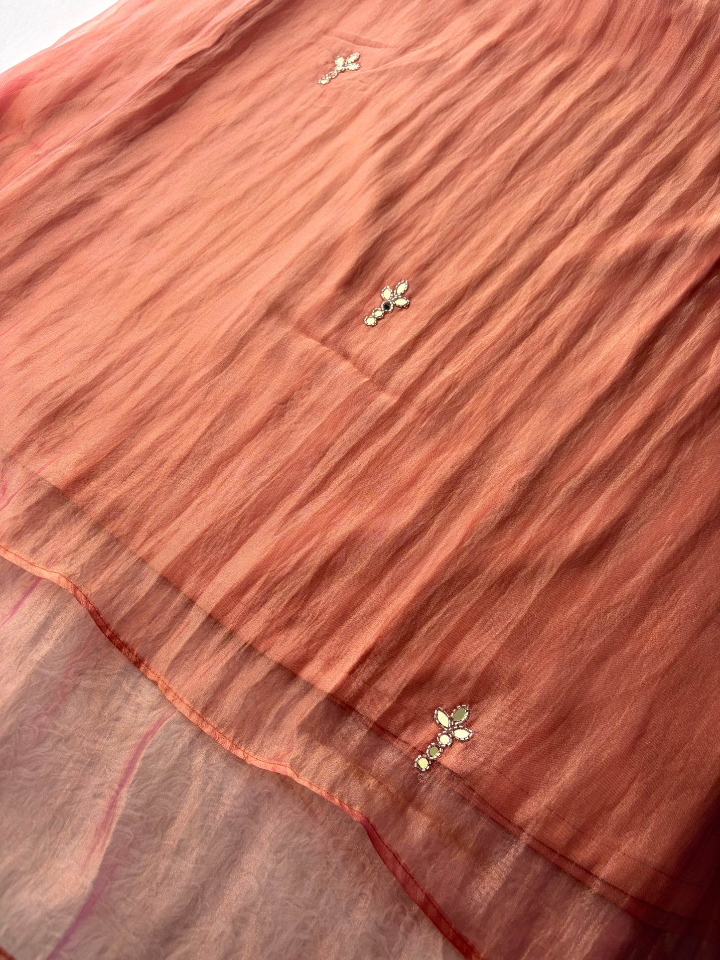 Peach Zardozi Embroidered A Line Kurta Set with Palazzo & Dupatta for Women | Traditional Ethnic Dress