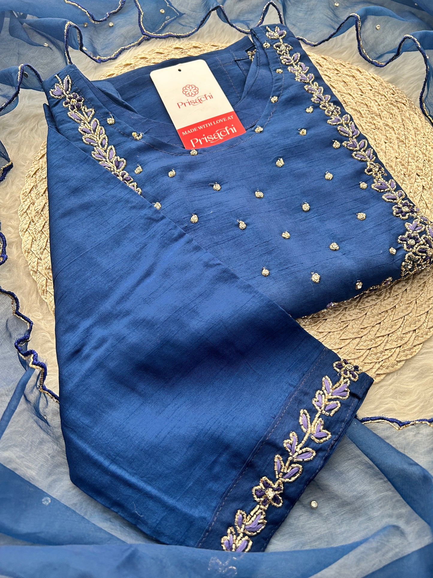 Navy Blue Embroidered Kurta Set with Pants & Dupatta | Traditional Ethnic Wear