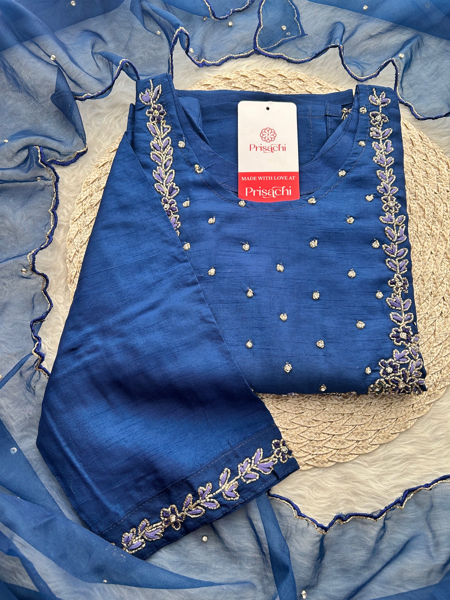 Navy Blue Embroidered Kurta Set with Pants & Dupatta | Traditional Ethnic Wear