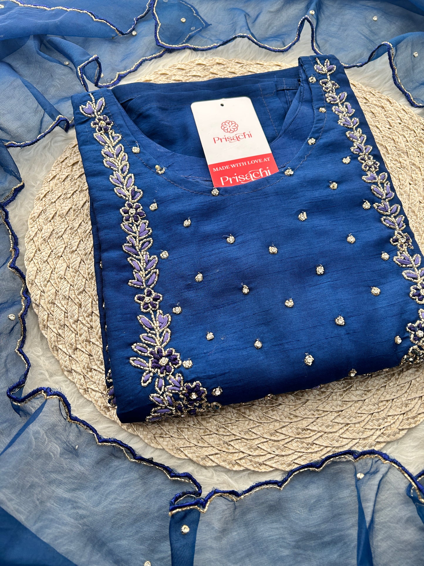 Navy Blue Embroidered Kurta Set with Pants & Dupatta | Traditional Ethnic Wear
