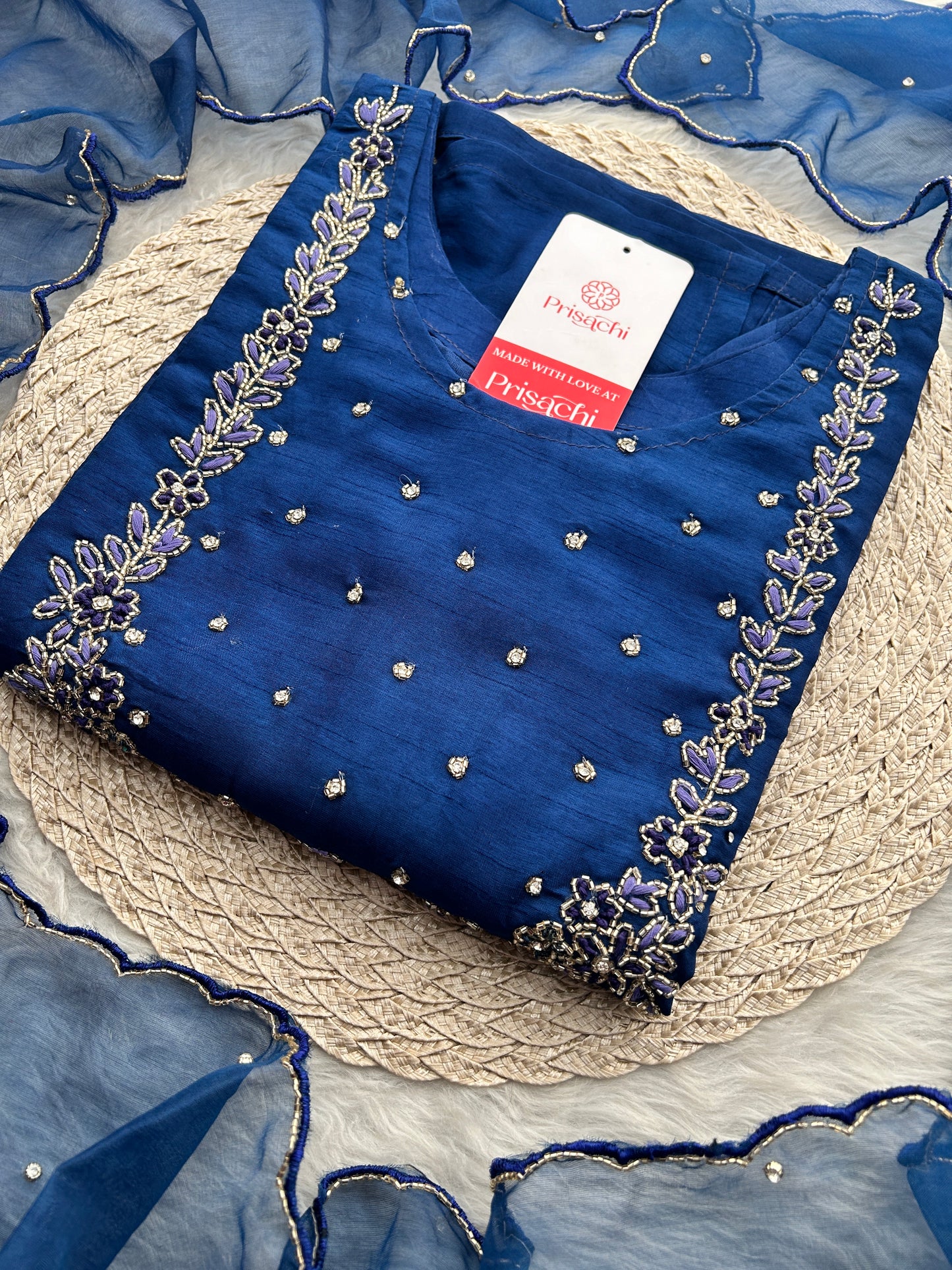 Navy Blue Embroidered Kurta Set with Pants & Dupatta | Traditional Ethnic Wear