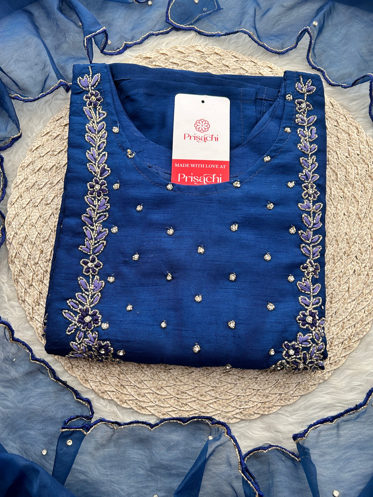 Navy Blue Embroidered Kurta Set with Pants & Dupatta | Traditional Ethnic Wear