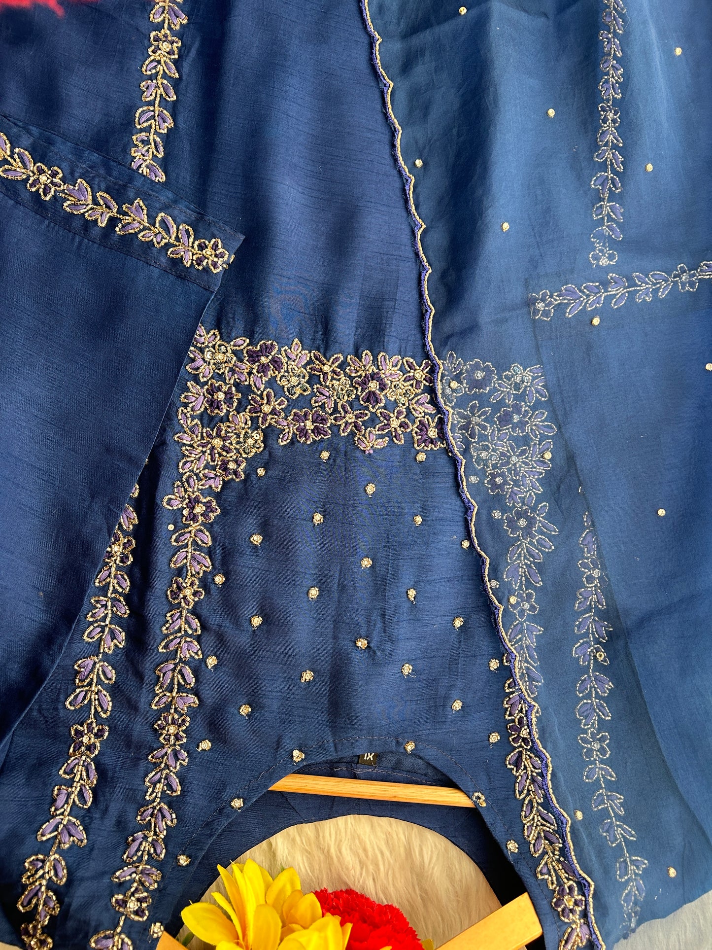 Navy Blue Embroidered Kurta Set with Pants & Dupatta | Traditional Ethnic Wear