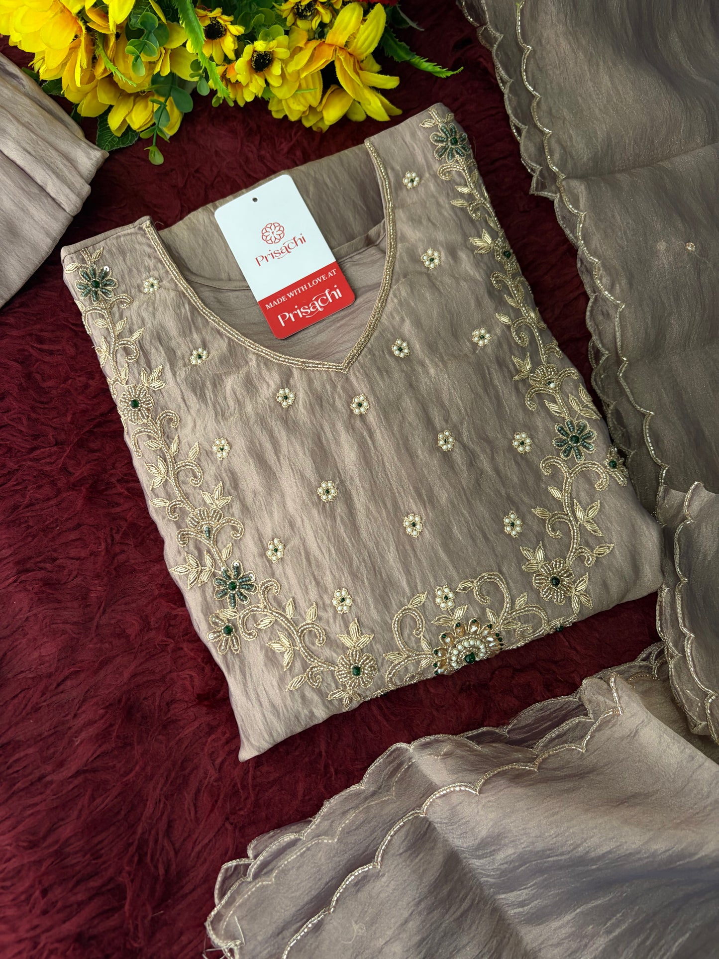 Mauva Zardozi Embroidered Ethnic Kurta Set for Women with Flared Palazzo & Dupatta | Festival & Party Wear