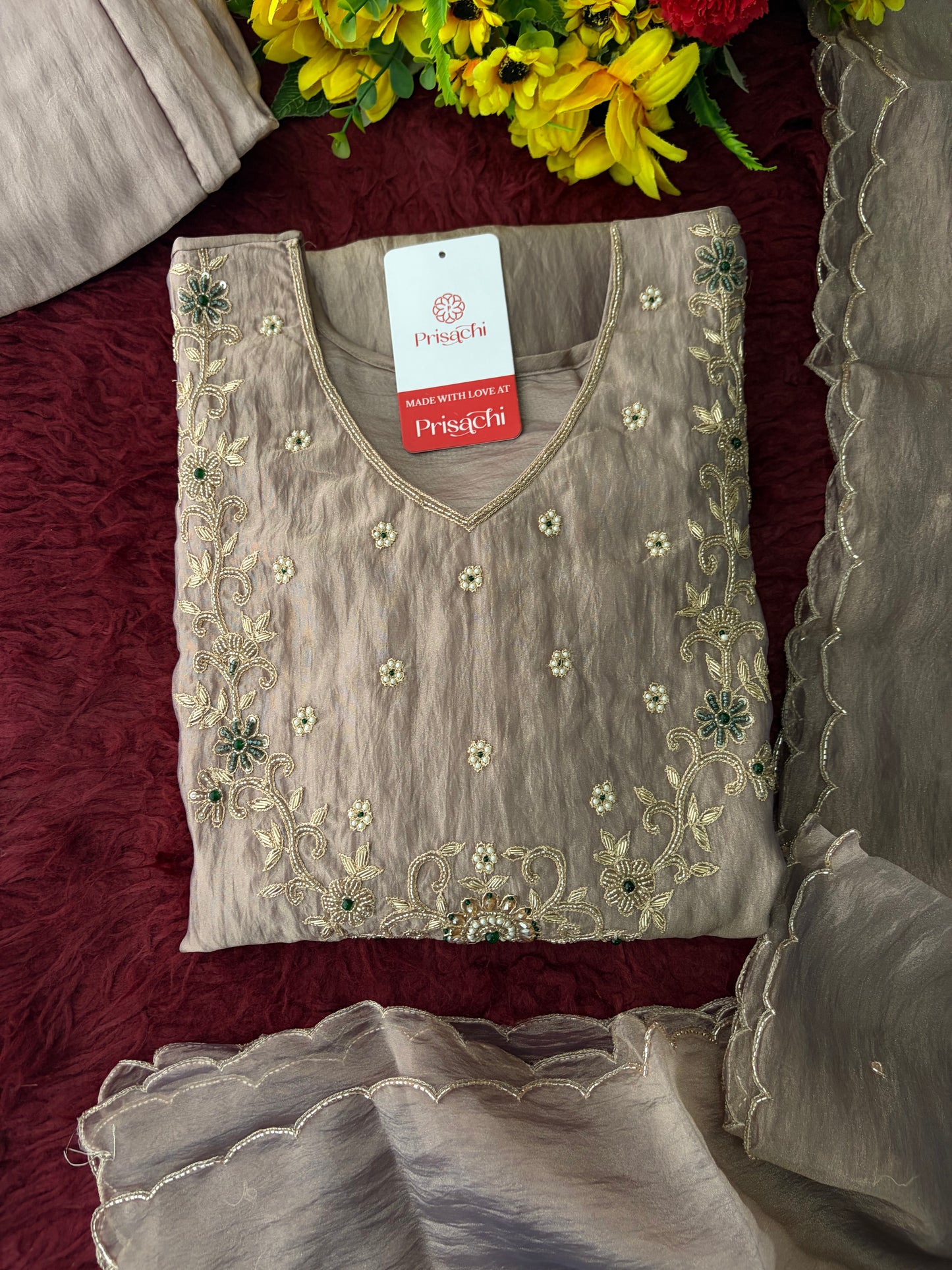 Mauva Zardozi Embroidered Ethnic Kurta Set for Women with Flared Palazzo & Dupatta | Festival & Party Wear