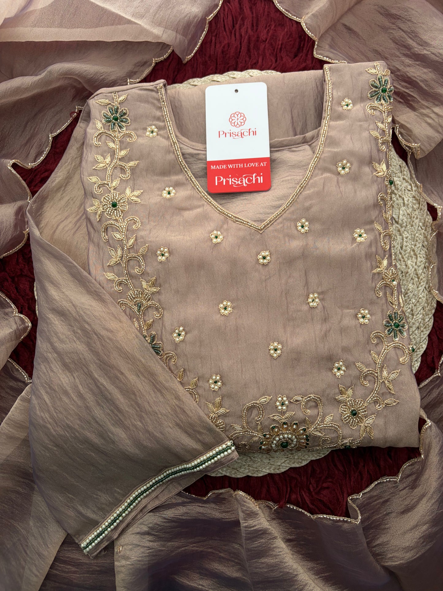 Mauva Zardozi Embroidered Ethnic Kurta Set for Women with Flared Palazzo & Dupatta | Festival & Party Wear