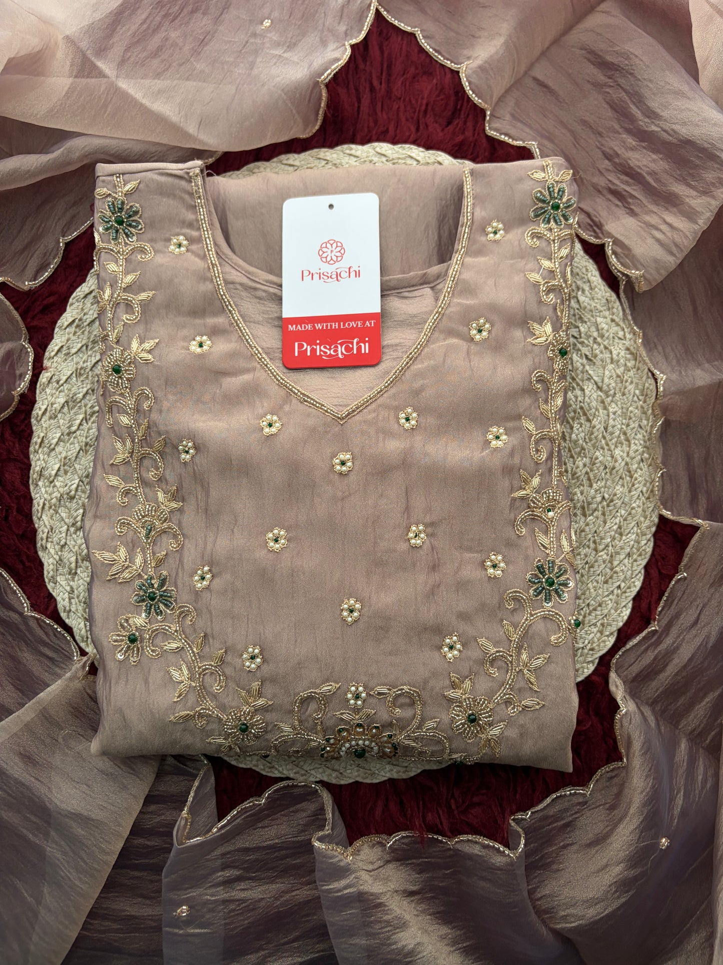 Mauva Zardozi Embroidered Ethnic Kurta Set for Women with Flared Palazzo & Dupatta | Festival & Party Wear