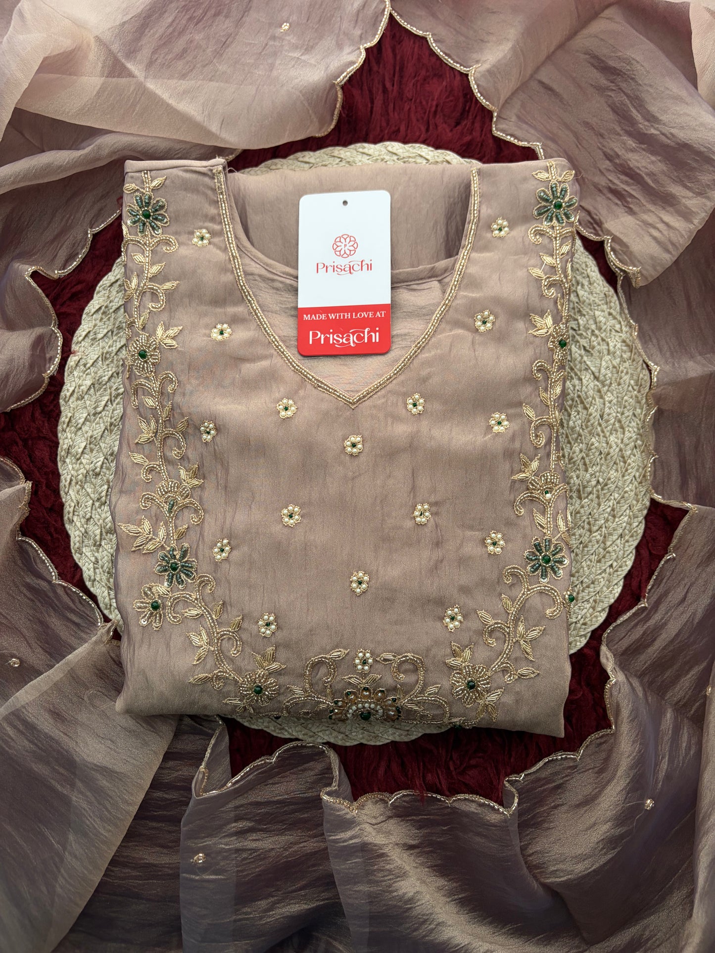 Mauva Zardozi Embroidered Ethnic Kurta Set for Women with Flared Palazzo & Dupatta | Festival & Party Wear