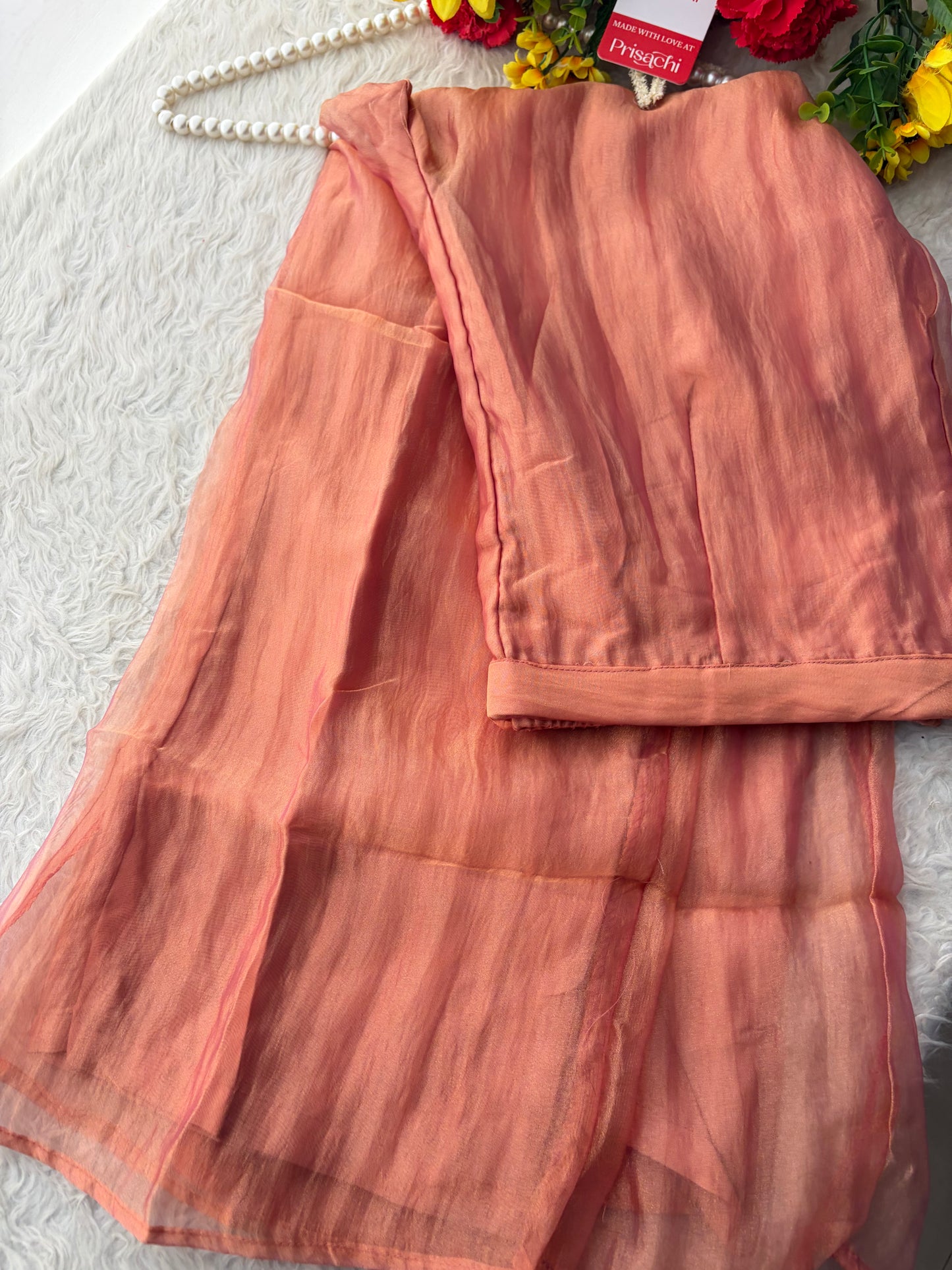 Peach Zardozi Embroidered A Line Kurta Set with Palazzo & Dupatta for Women | Traditional Ethnic Dress