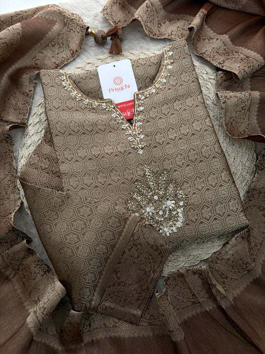 Brown Embroidered Ethnic Kurta Set for Women with Palazzo Pant & Dupatta | Festive Wear & party Wear