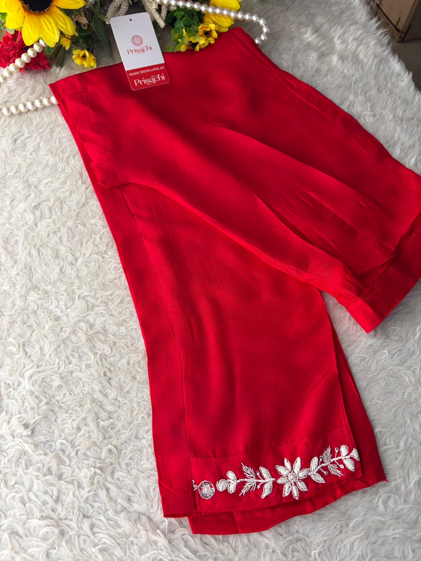 Red Zardozi Embroidered Kurta Set for Women with Pants & Dupatta | Festive Ethnic wear