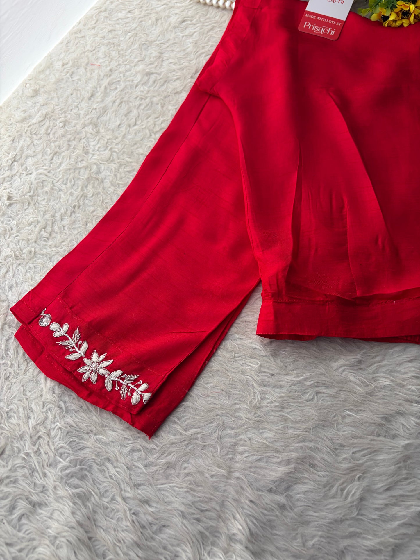 Red Zardozi Embroidered Kurta Set for Women with Pants & Dupatta | Festive Ethnic wear