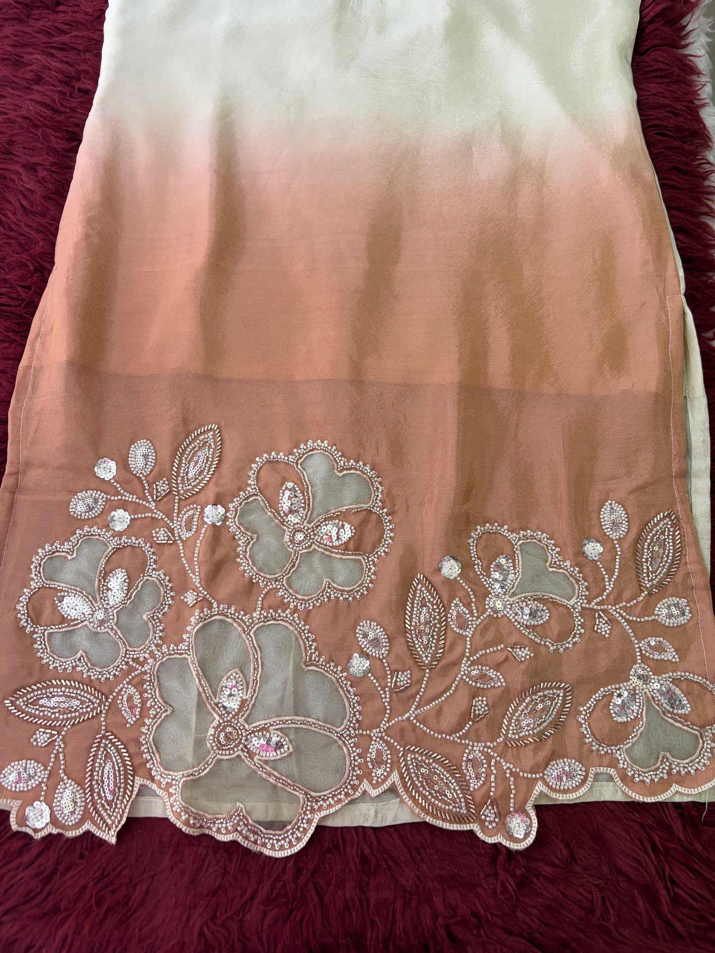 Elegant Gradient Off-White Embroidered Kurta Set with Palazzo Pant | Ethnic Co-Ord Set Party & Daily wear