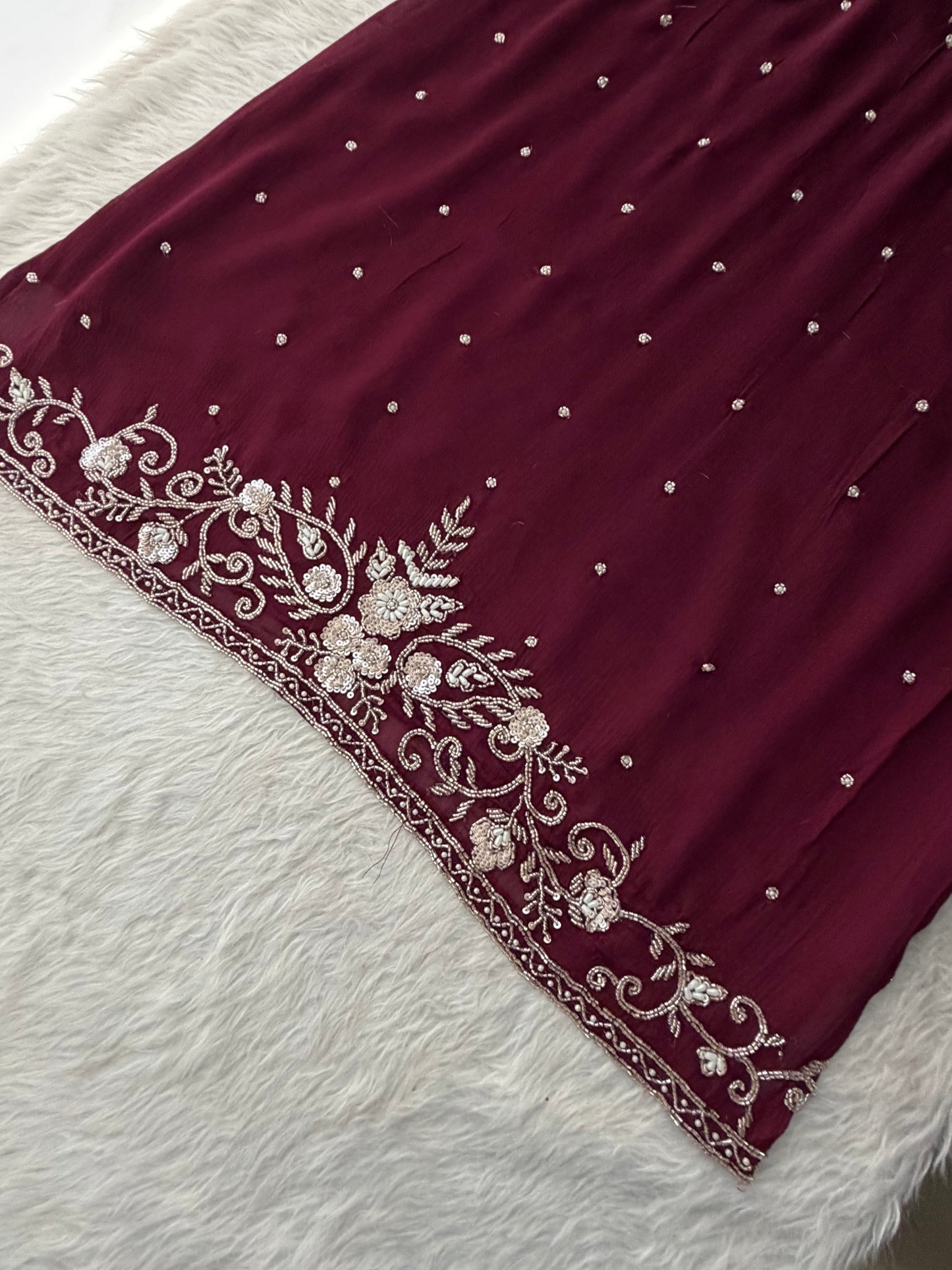 Wine Embroidered Ethnic Kurti Sharara Set with Dupatta