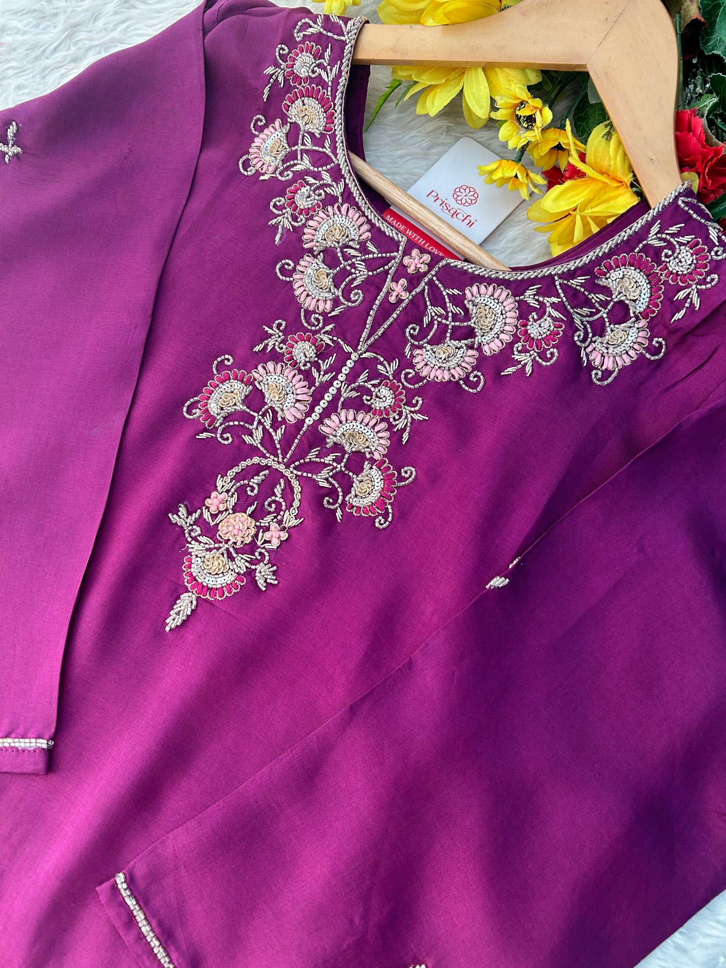 Purple Zardozi Embroidered Kurta Set with Dupatta & Pants for Women | Designer Ethnic Suit Set