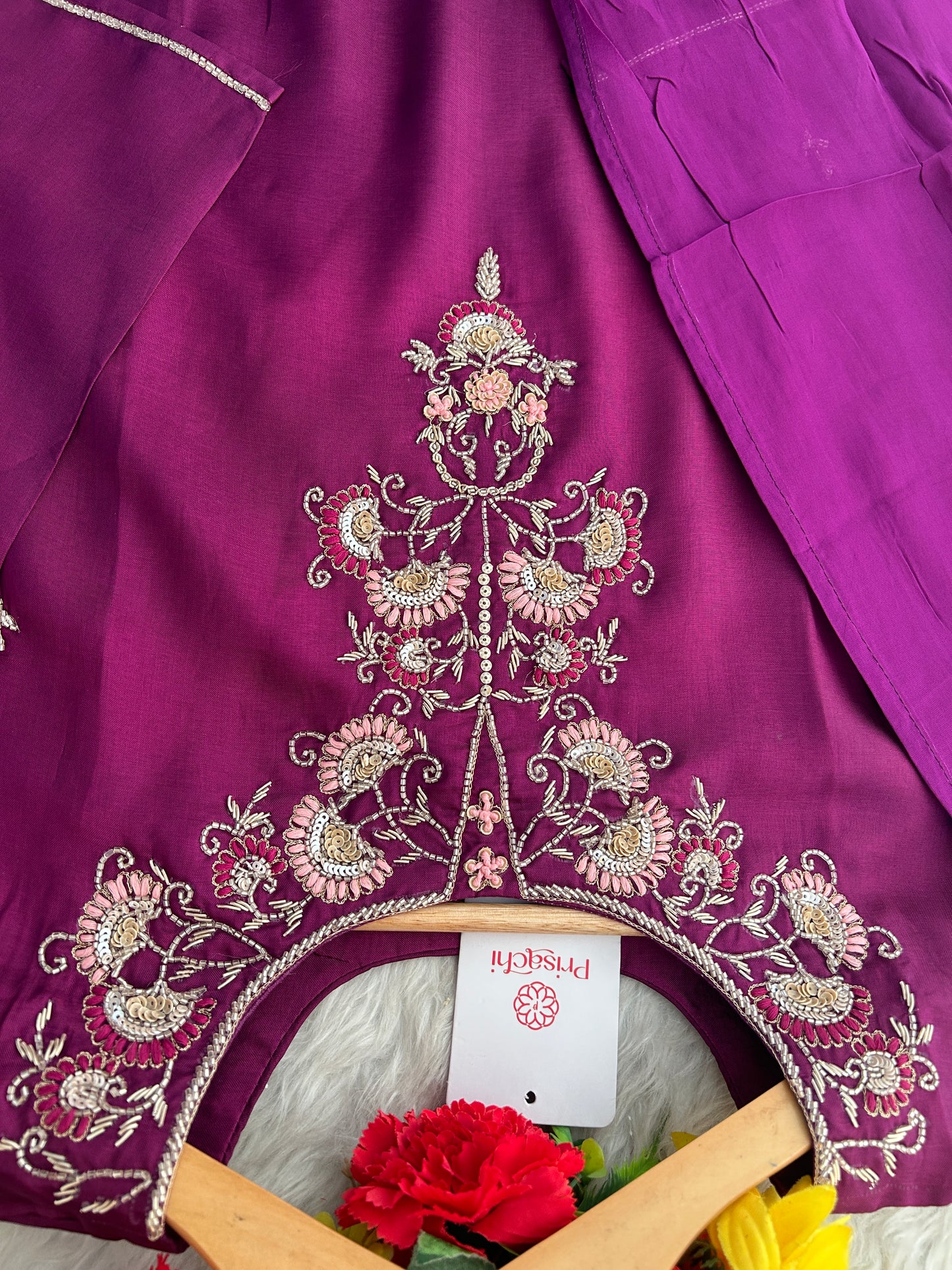 Purple Zardozi Embroidered Kurta Set with Dupatta & Pants for Women | Designer Ethnic Suit Set