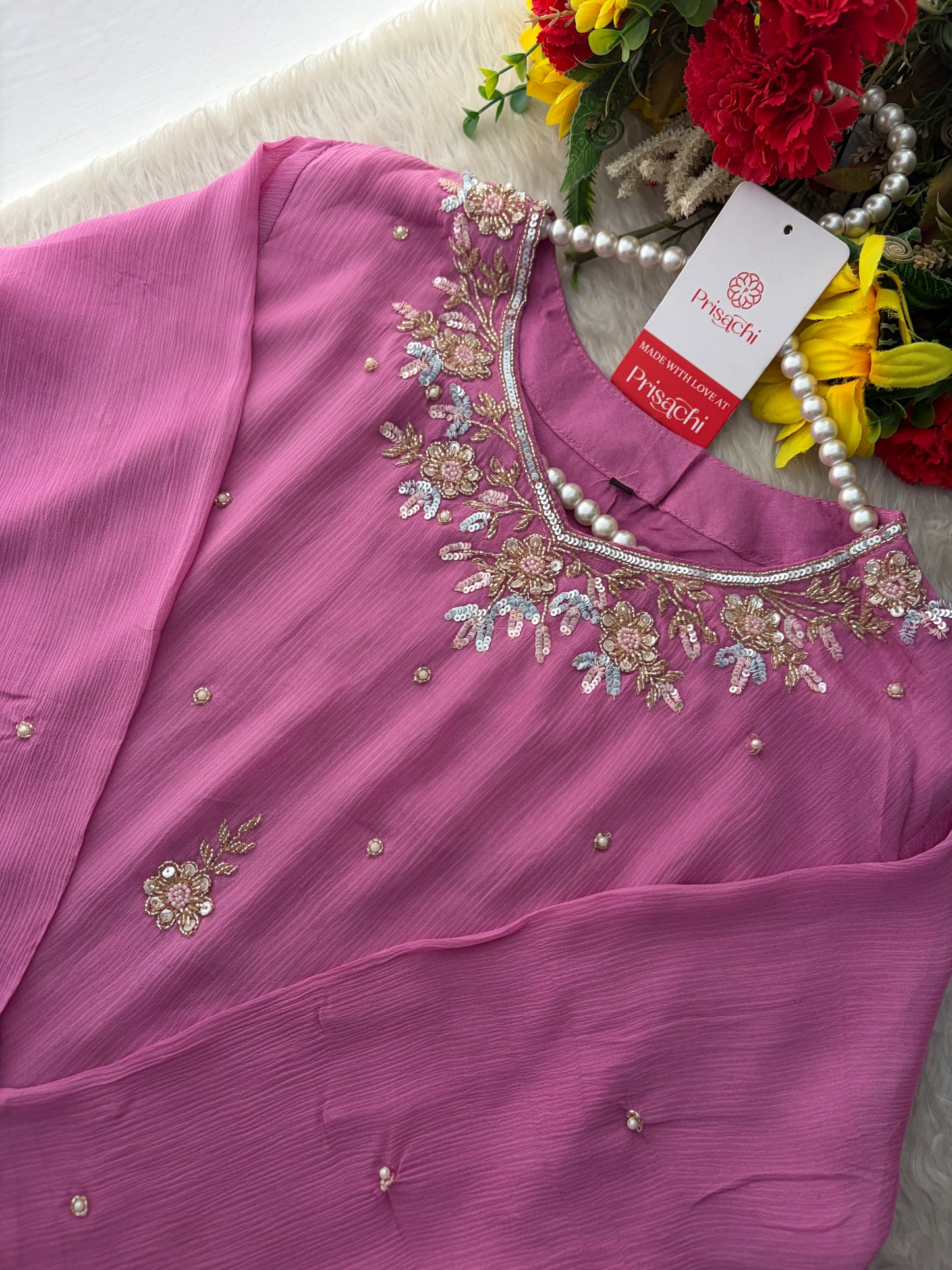 Pink  Designer Embroidered Ethnic Kurta Set with Palazzo &  Dupatta