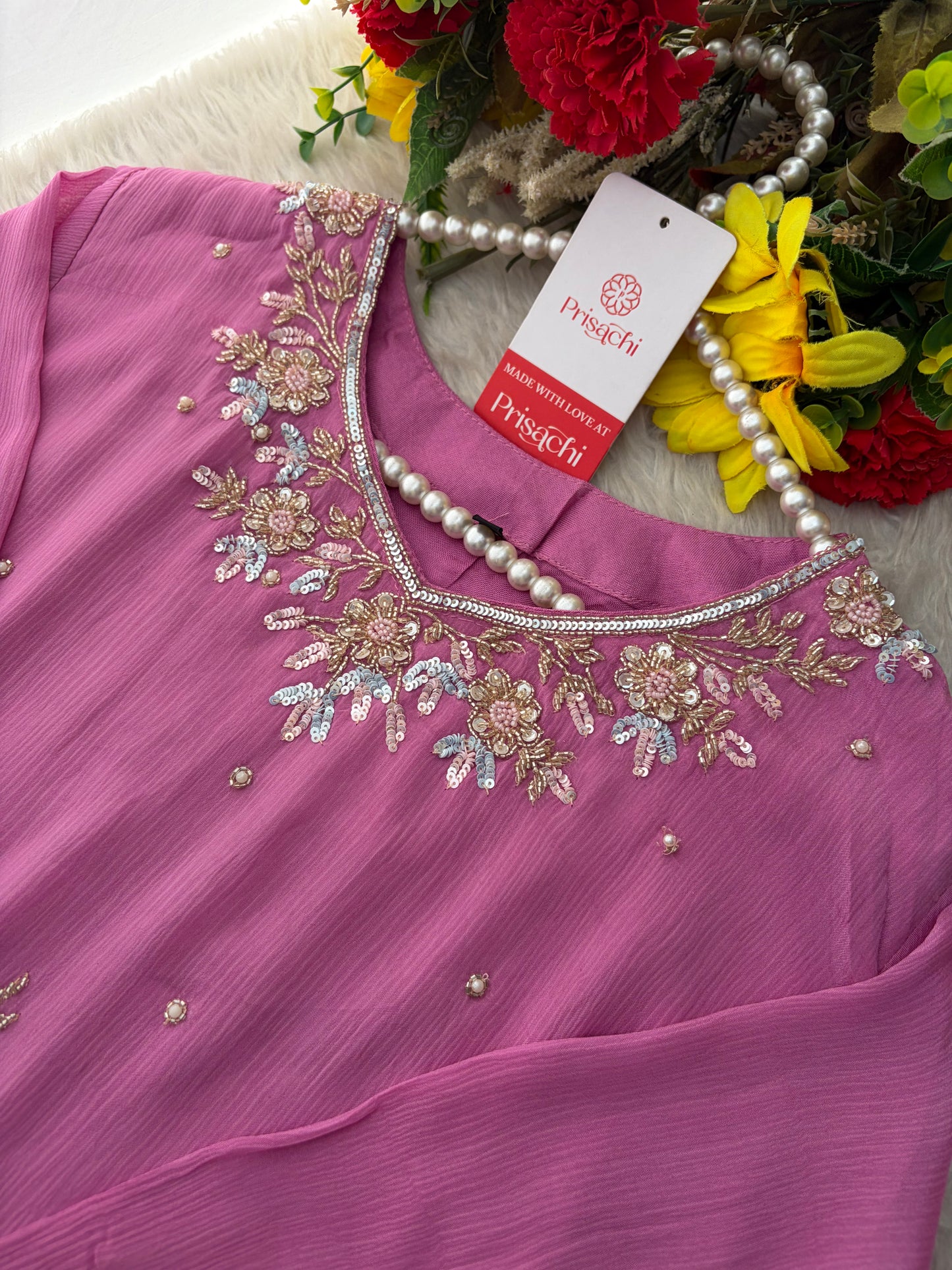 Pink  Designer Embroidered Ethnic Kurta Set with Palazzo &  Dupatta