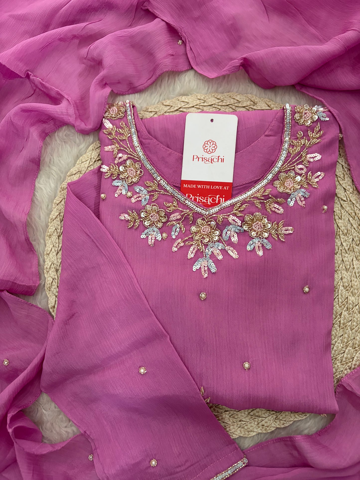 Pink  Designer Embroidered Ethnic Kurta Set with Palazzo &  Dupatta