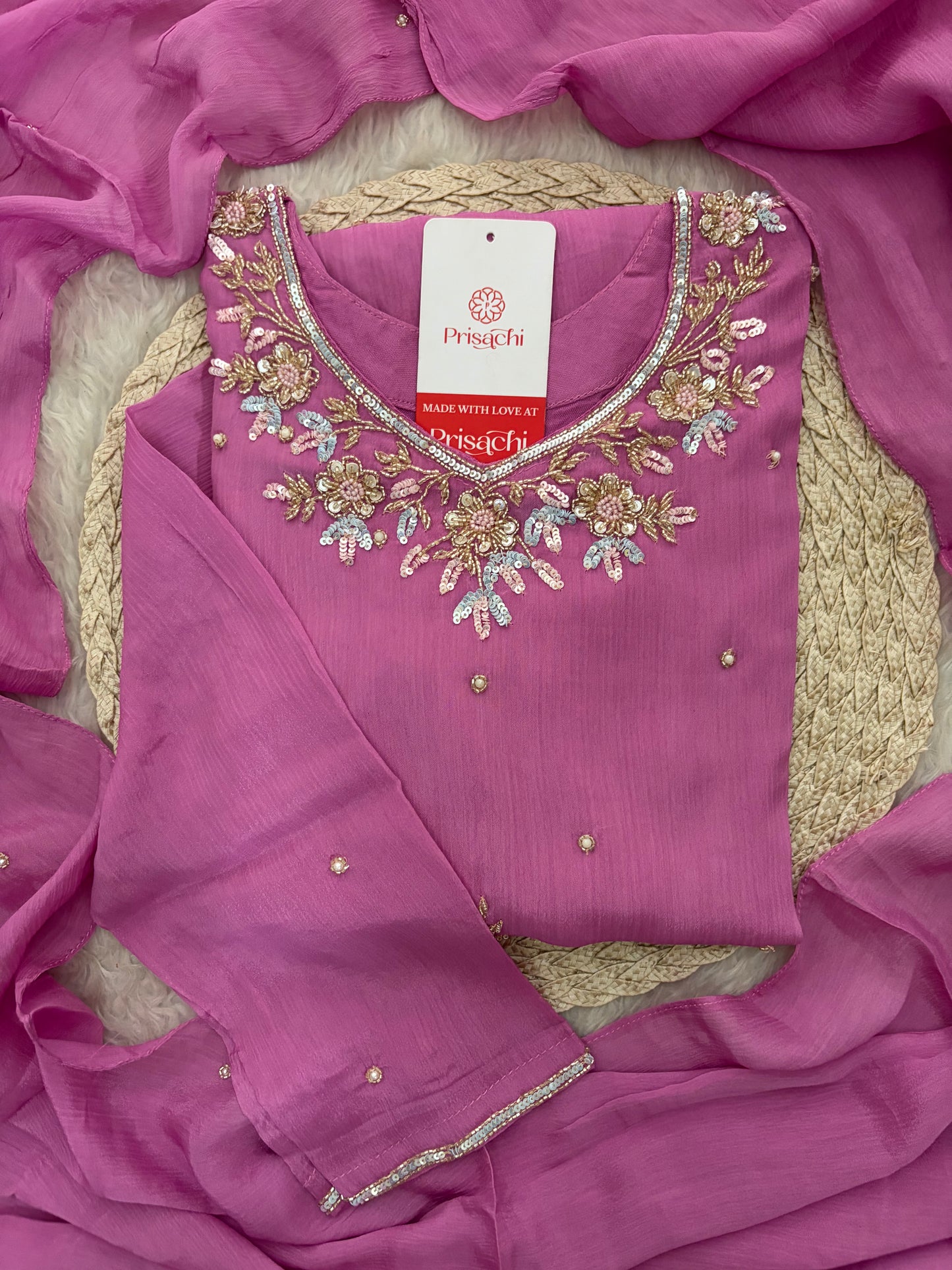 Pink  Designer Embroidered Ethnic Kurta Set with Palazzo &  Dupatta