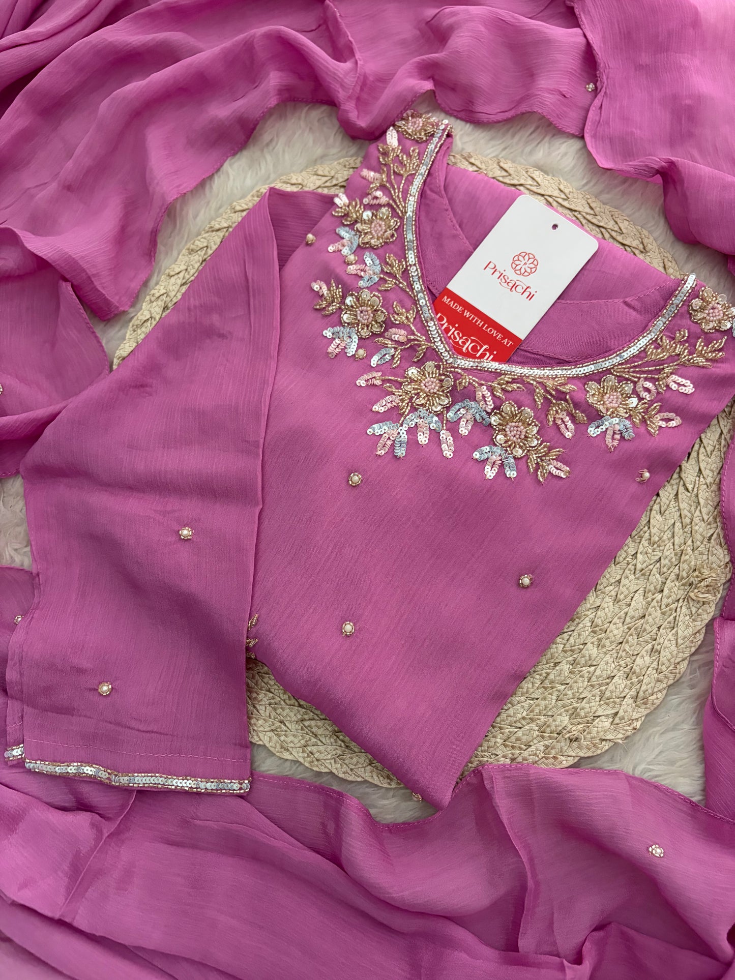 Pink  Designer Embroidered Ethnic Kurta Set with Palazzo &  Dupatta