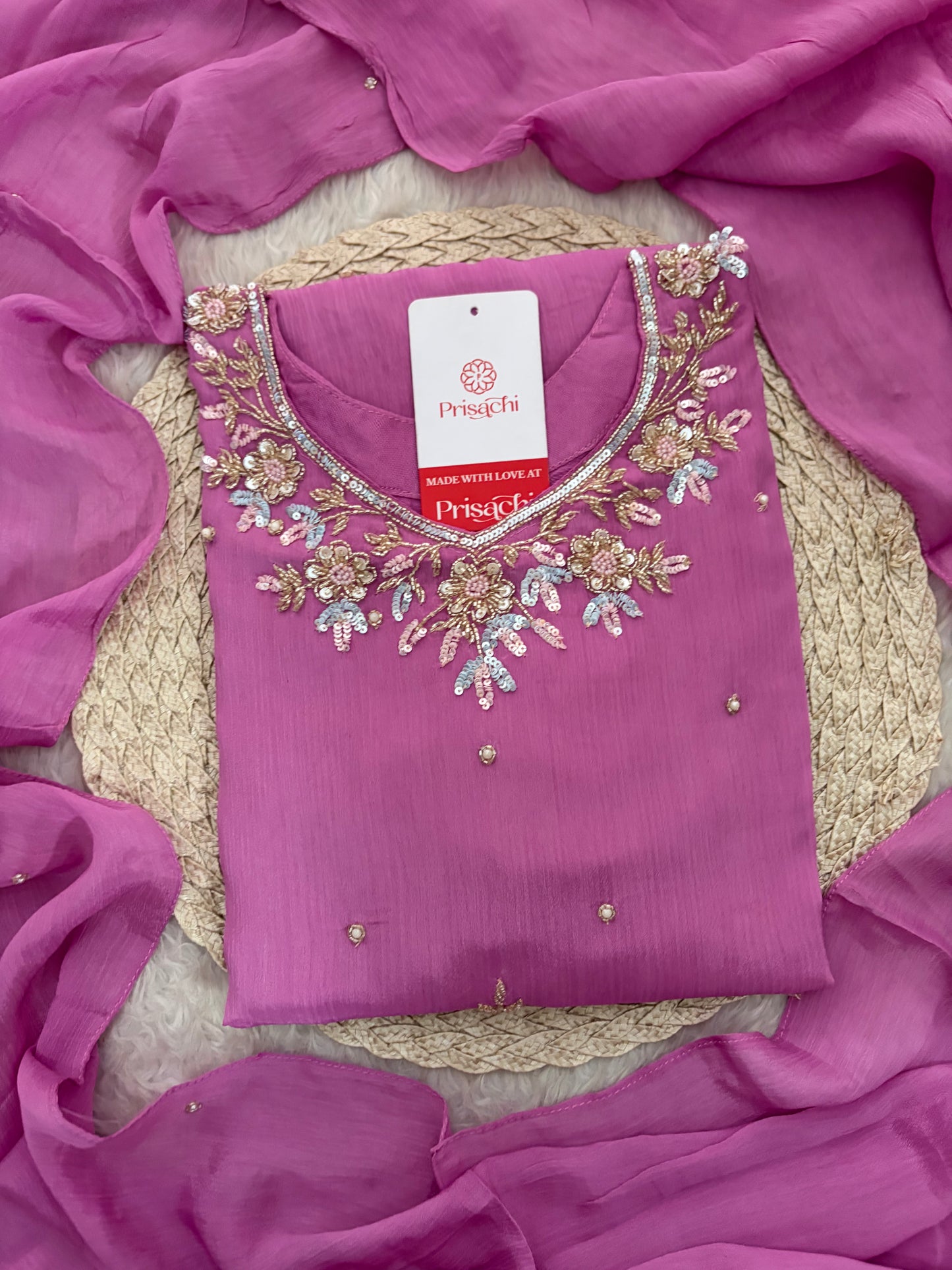 Pink  Designer Embroidered Ethnic Kurta Set with Palazzo &  Dupatta