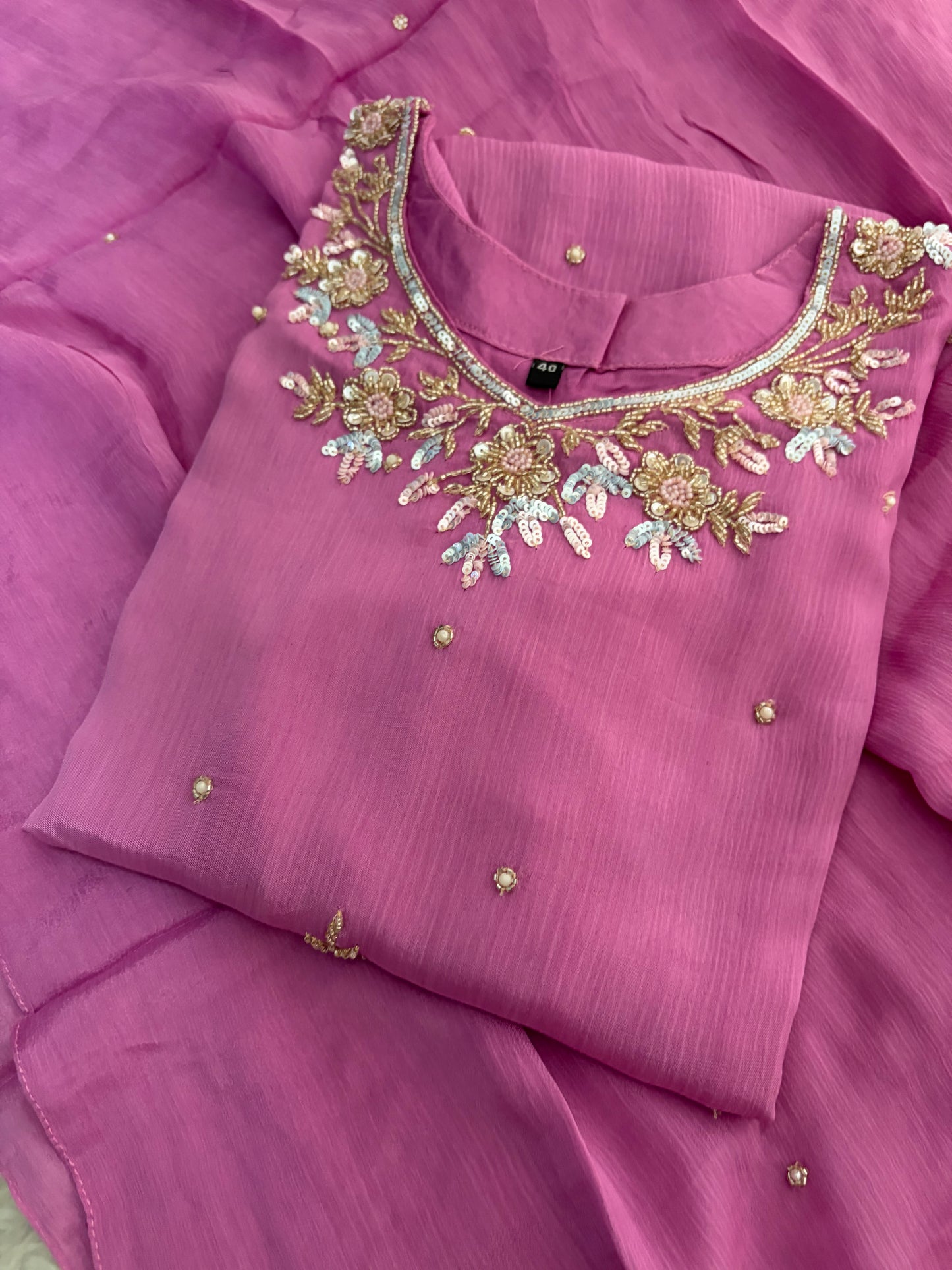 Pink  Designer Embroidered Ethnic Kurta Set with Palazzo &  Dupatta