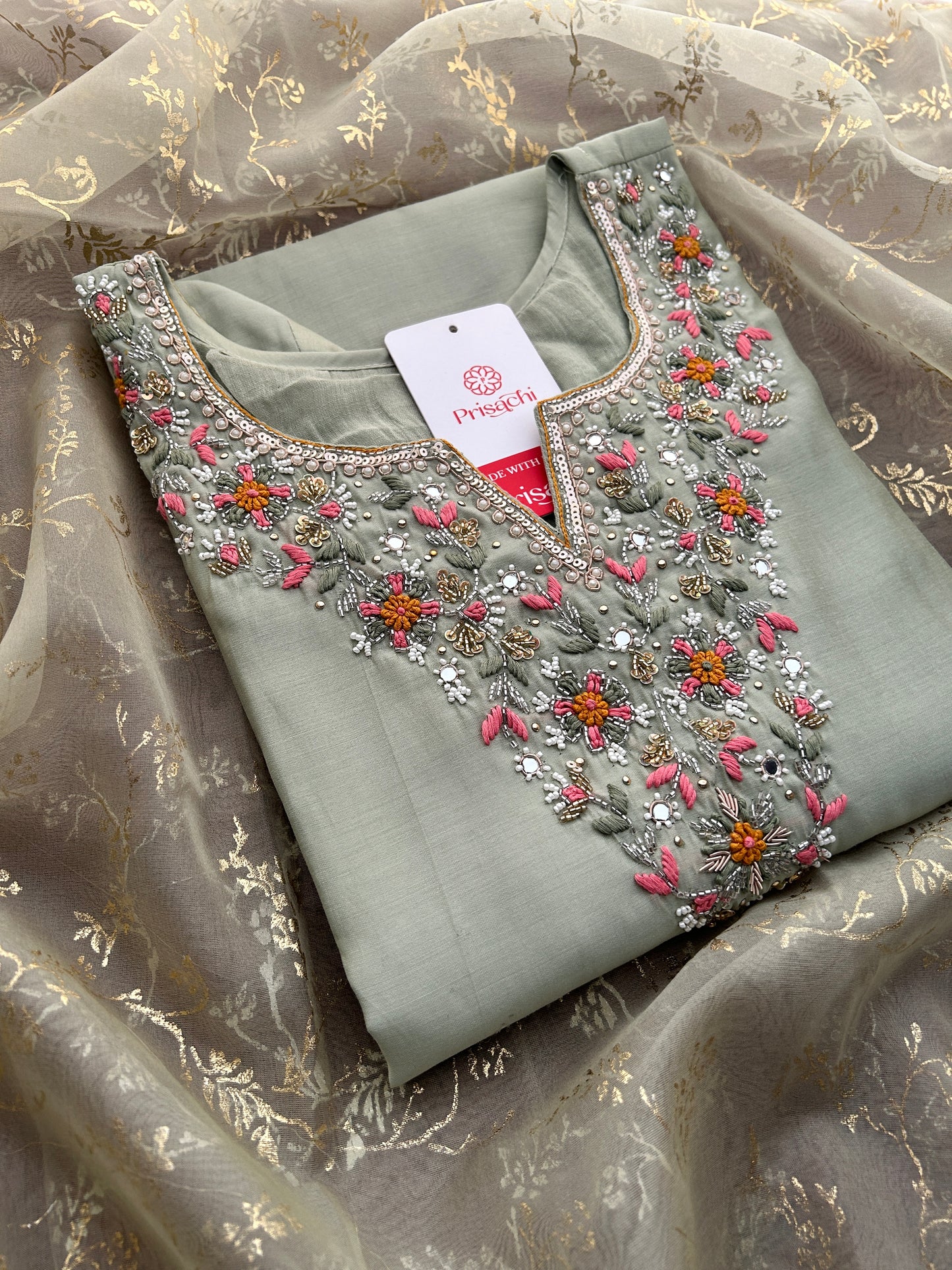 Sage Green Embroidered Designer Ethnic Kurta Set for Women with Pants & Dupatta | Festive Wear Suit Set