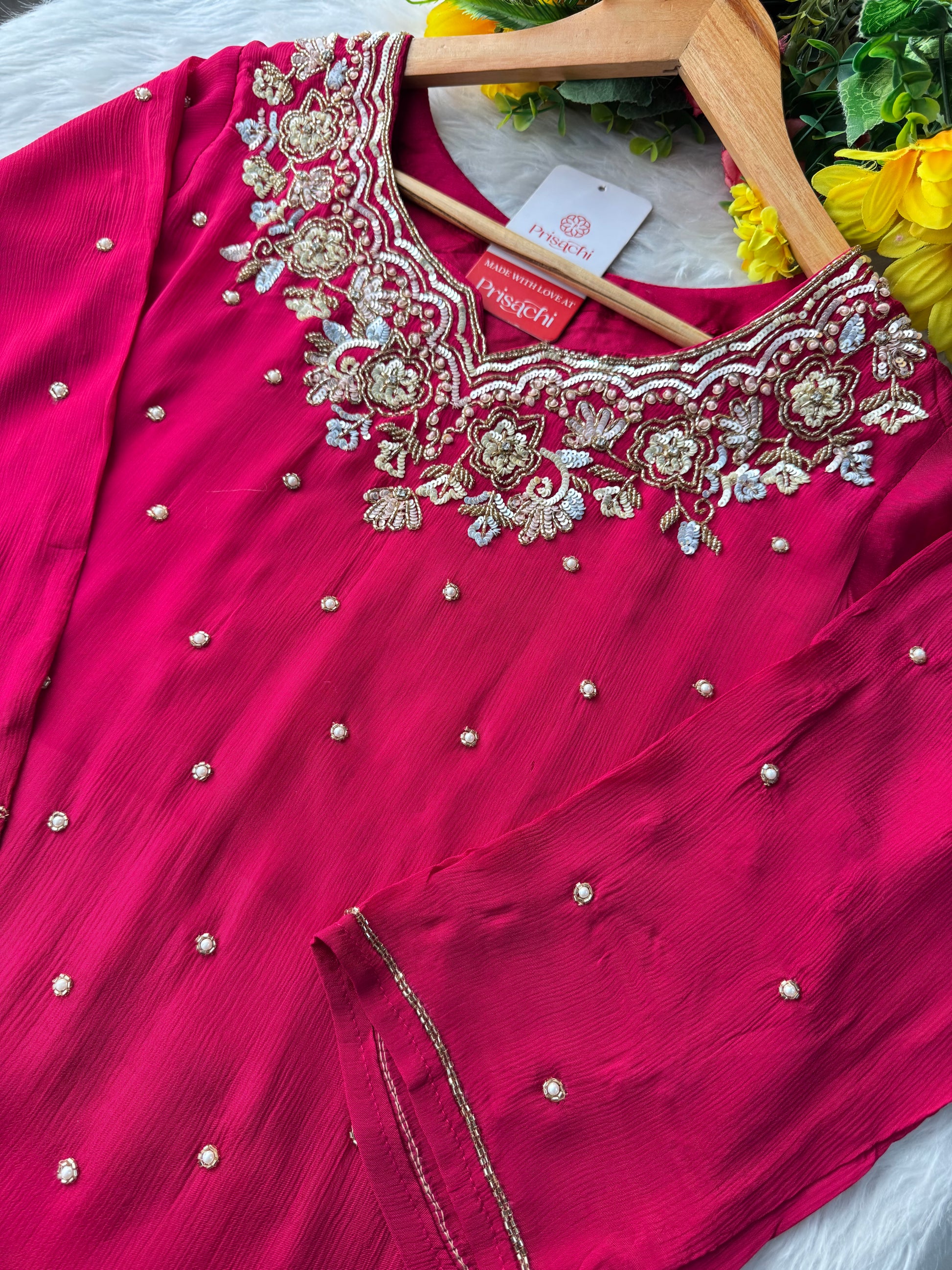 Pink Designer Embroidered Kurta Set with Pants & Dupatta – Ethnic Wear for Women - Prisachi Official