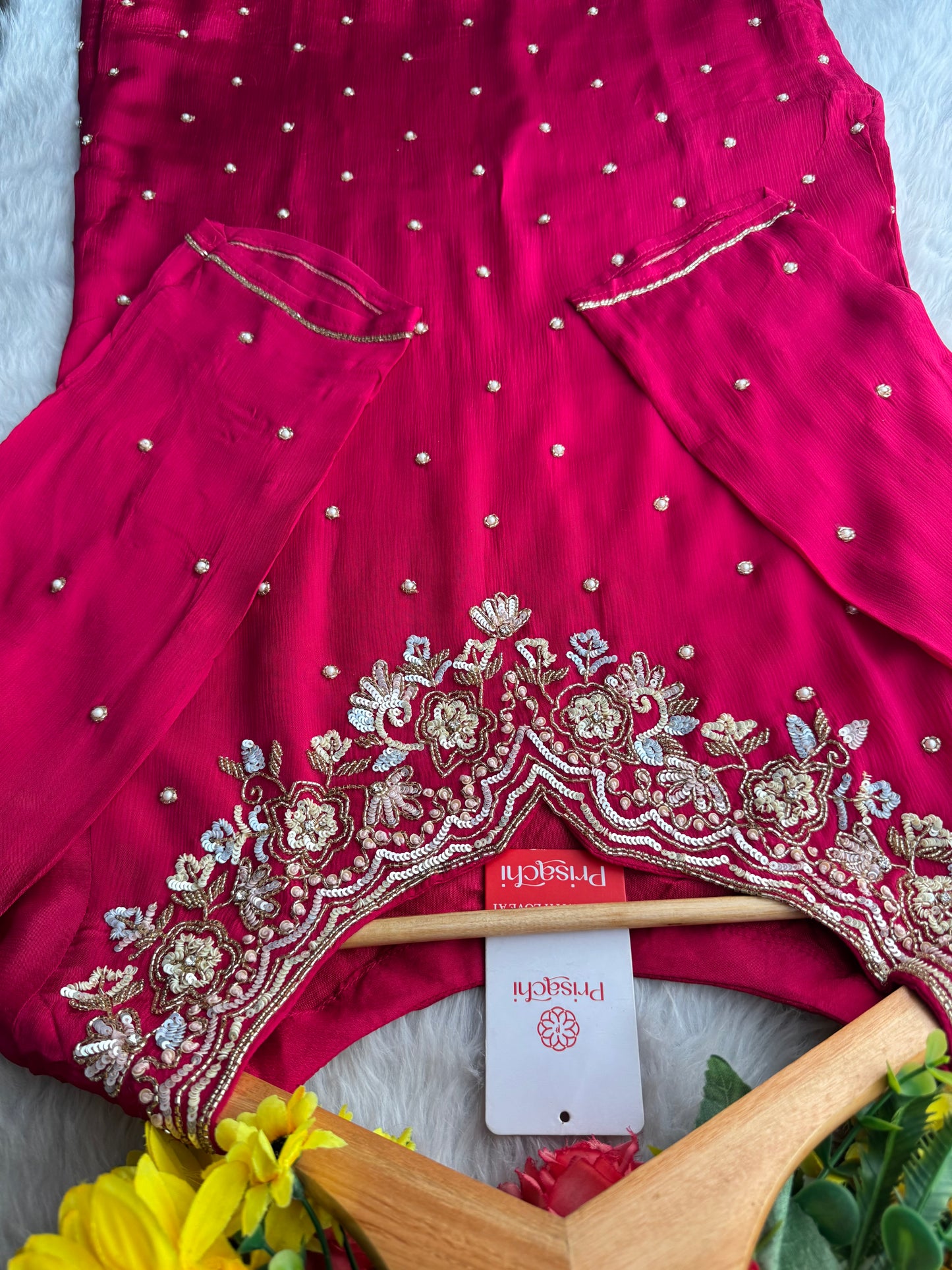 Pink Designer Embroidered Kurta Set with Pants & Dupatta – Ethnic Wear for Women - Prisachi Official