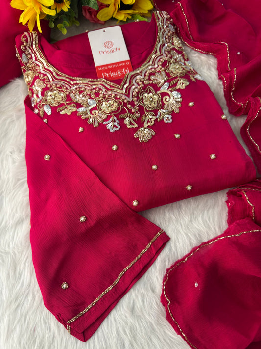 Pink Designer Embroidered Kurta Set with Pants & Dupatta – Ethnic Wear for Women - Prisachi Official