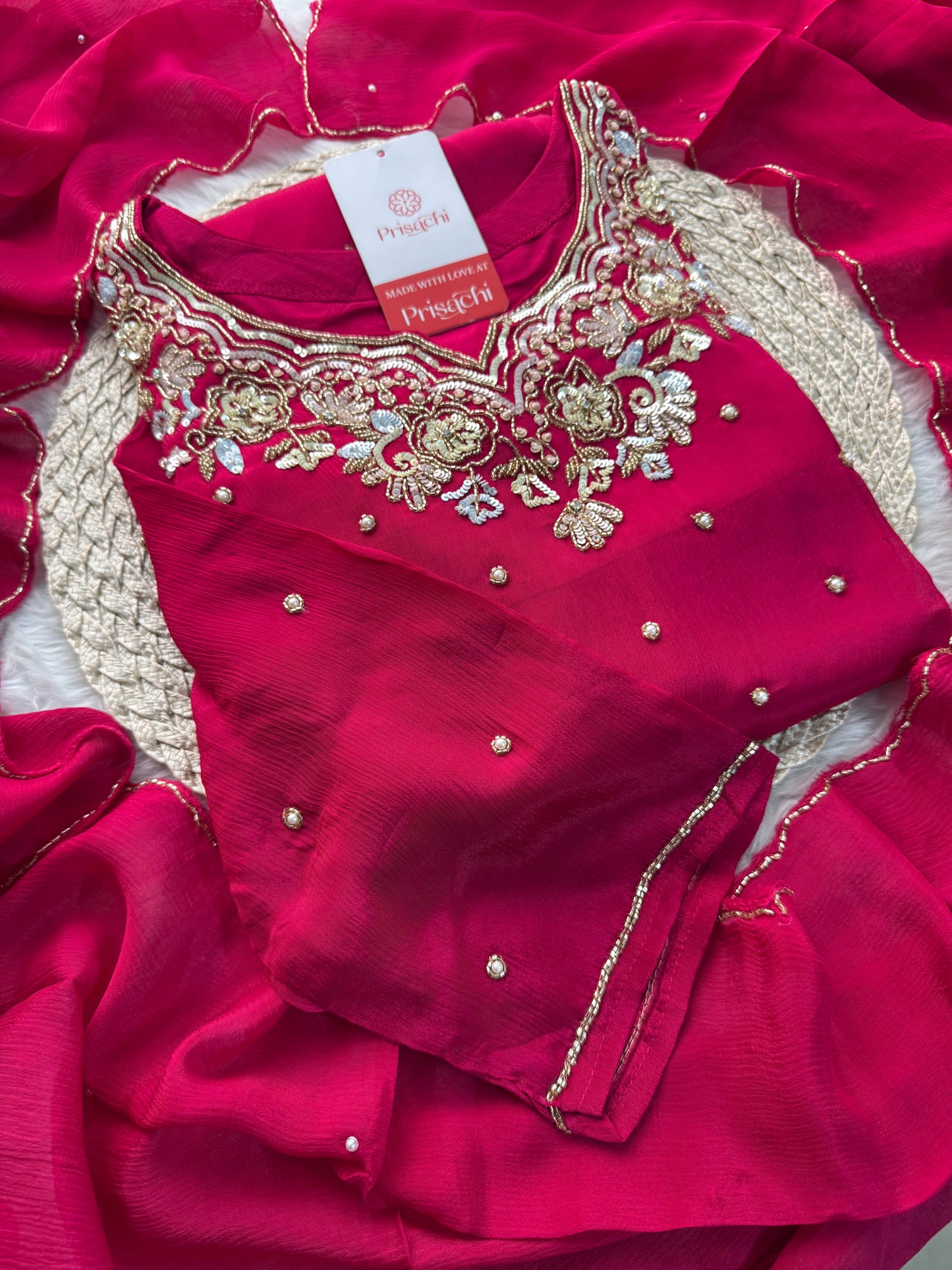 Pink Designer Embroidered Kurta Set with Pants & Dupatta – Ethnic Wear for Women - Prisachi Official