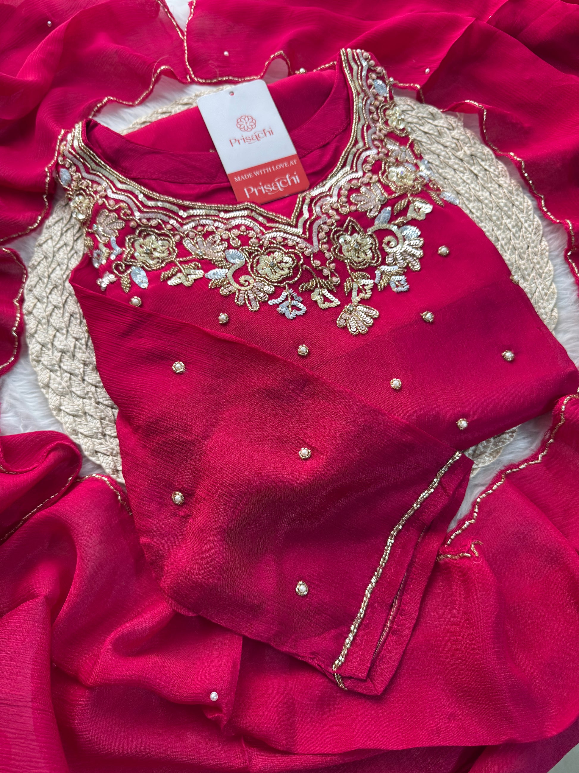 Pink Designer Embroidered Kurta Set with Pants & Dupatta – Ethnic Wear for Women - Prisachi Official