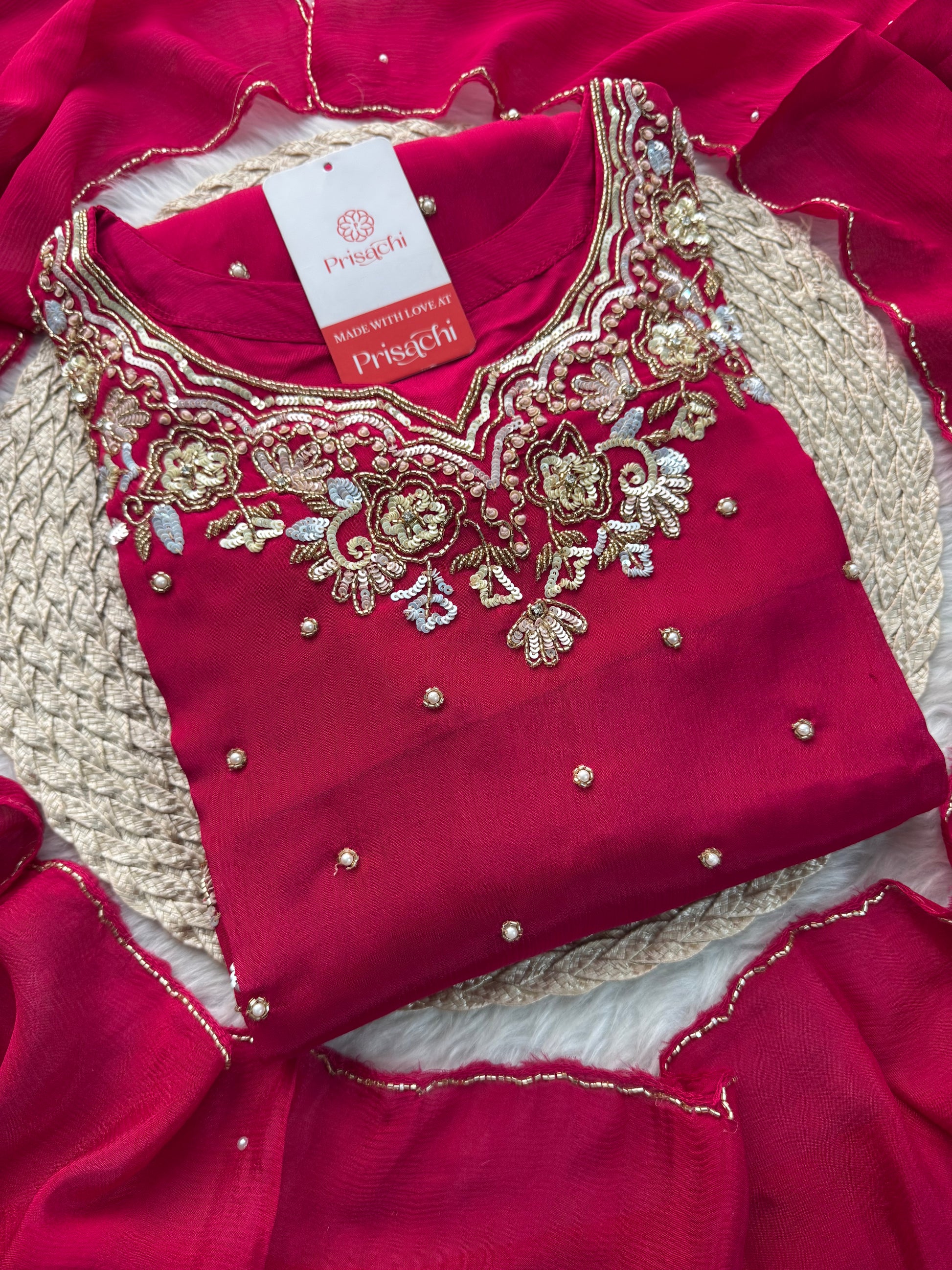 Pink Designer Embroidered Kurta Set with Pants & Dupatta – Ethnic Wear for Women - Prisachi Official