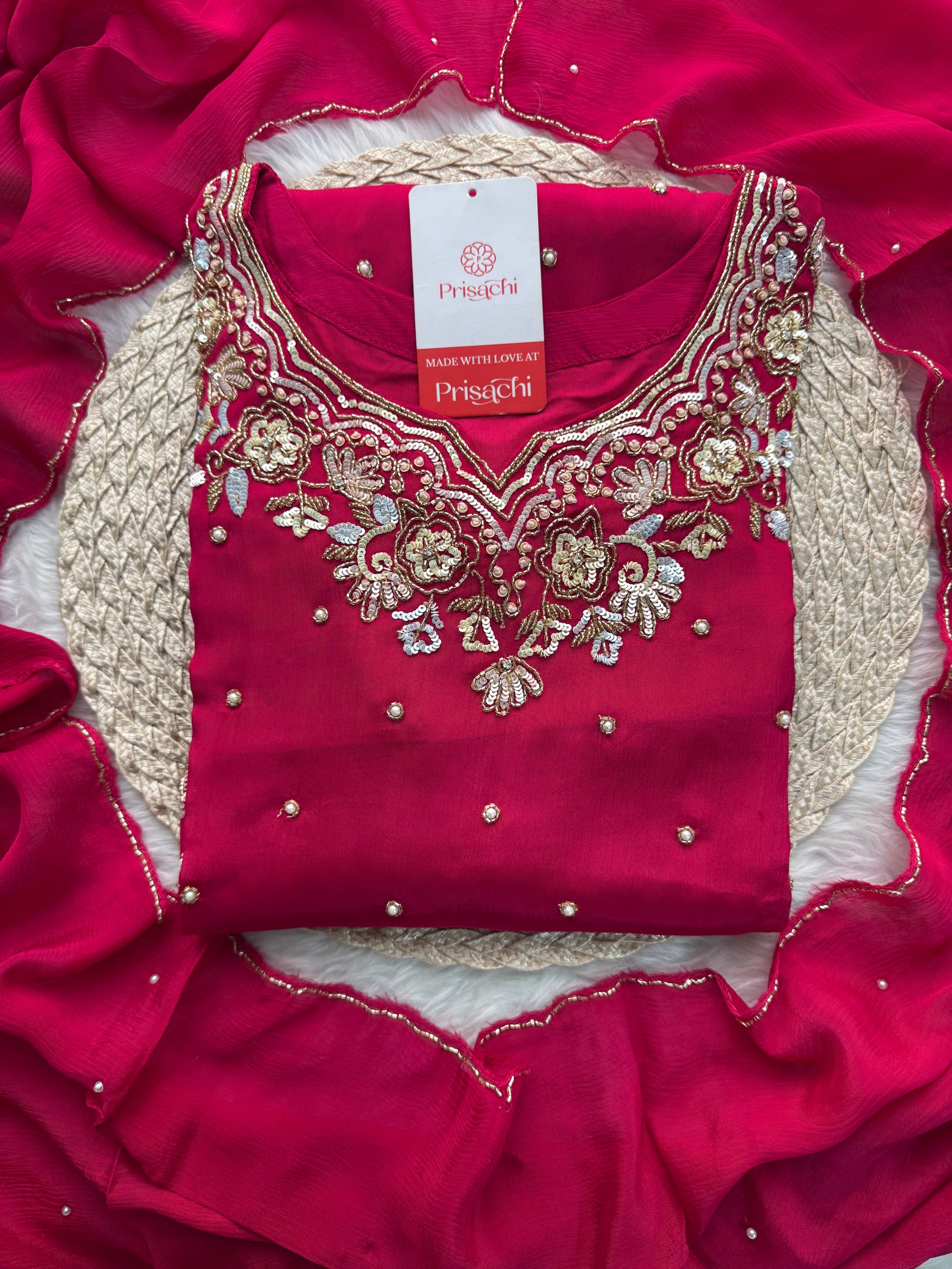 Pink Designer Embroidered Kurta Set with Pants & Dupatta – Ethnic Wear for Women - Prisachi Official
