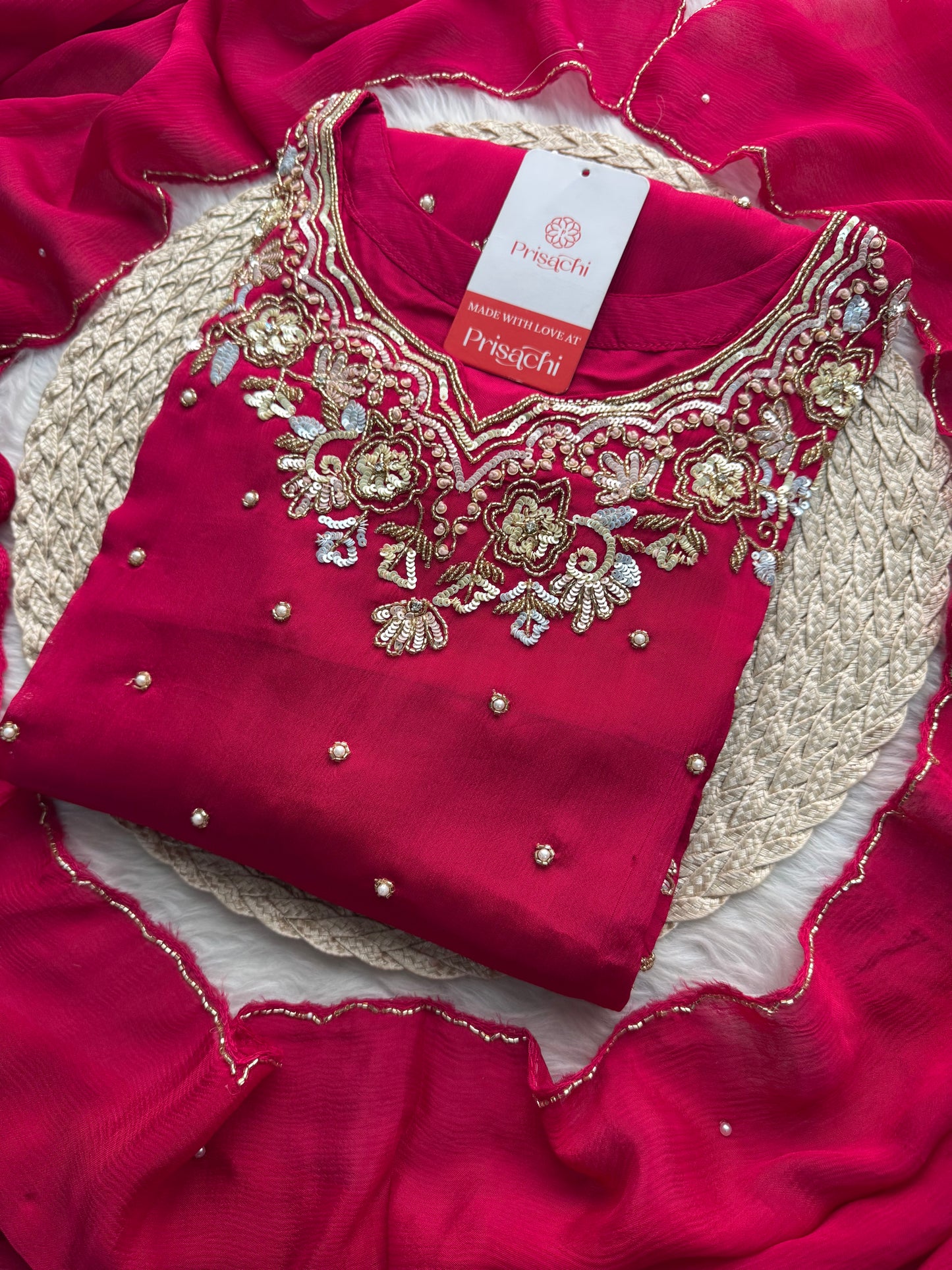 Pink Designer Embroidered Kurta Set with Pants & Dupatta – Ethnic Wear for Women - Prisachi Official