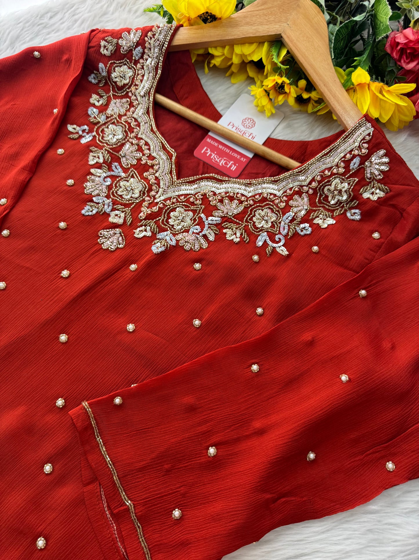 Rust Orange Designer Embroidered Kurta Set with Pants & Dupatta – Ethnic Wear - Prisachi Official