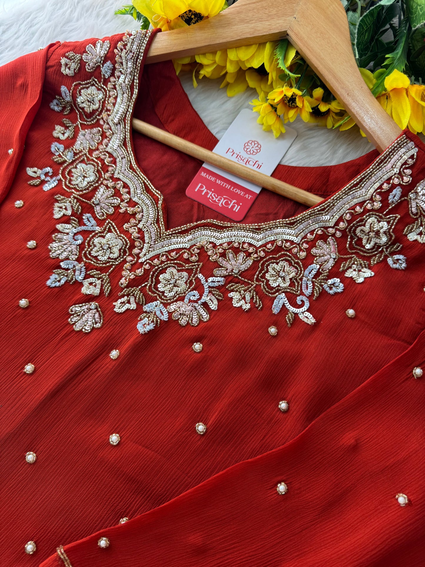 Rust Orange Designer Embroidered Kurta Set with Pants & Dupatta – Ethnic Wear - Prisachi Official