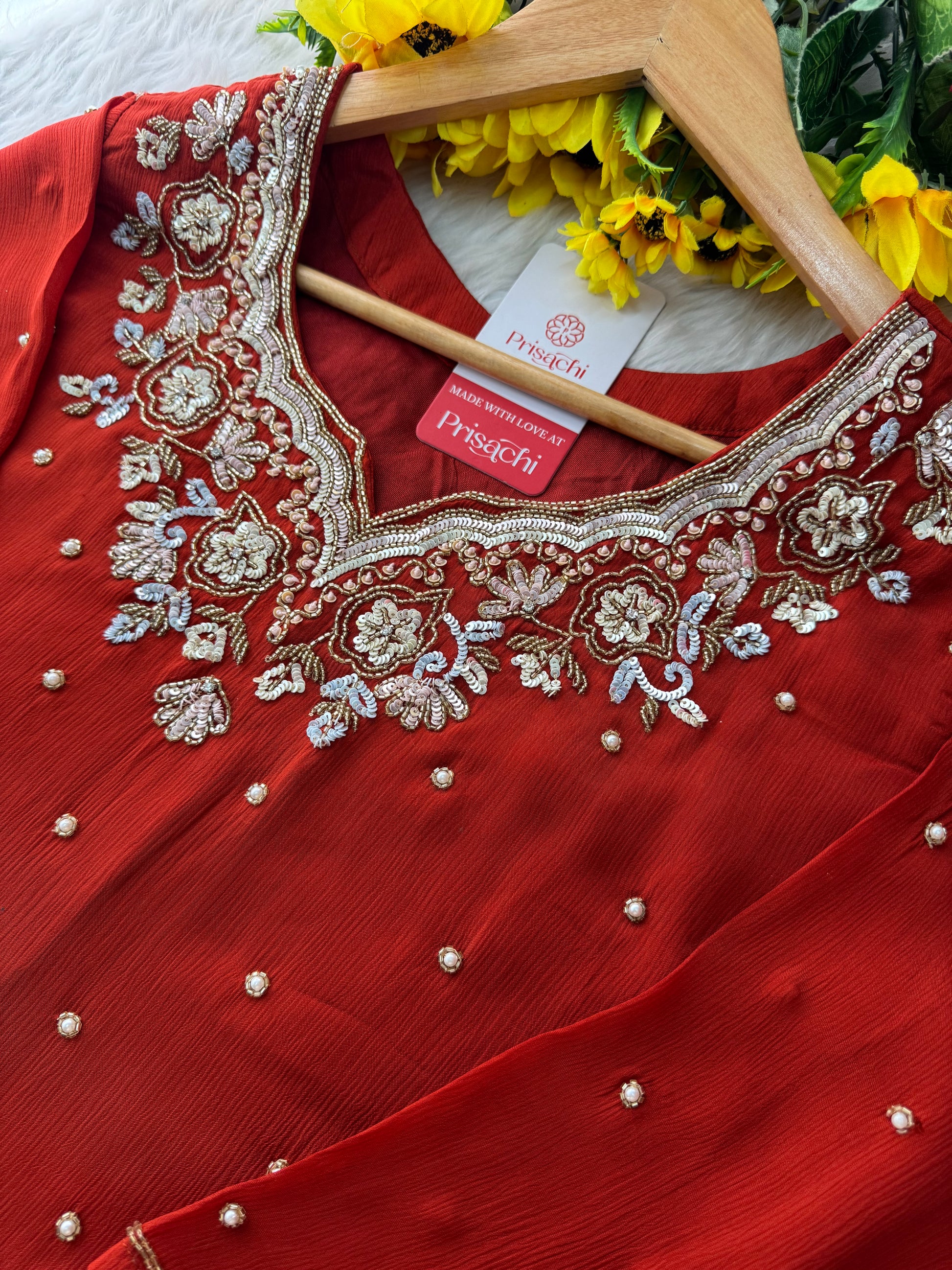 Rust Orange Designer Embroidered Kurta Set with Pants & Dupatta – Ethnic Wear - Prisachi Official