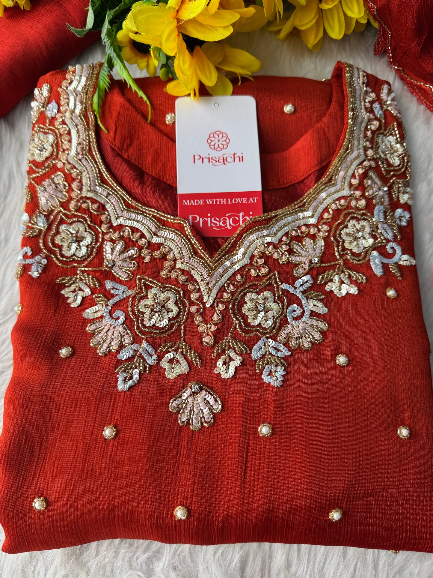 Rust Orange Designer Embroidered Kurta Set with Pants & Dupatta – Ethnic Wear - Prisachi Official