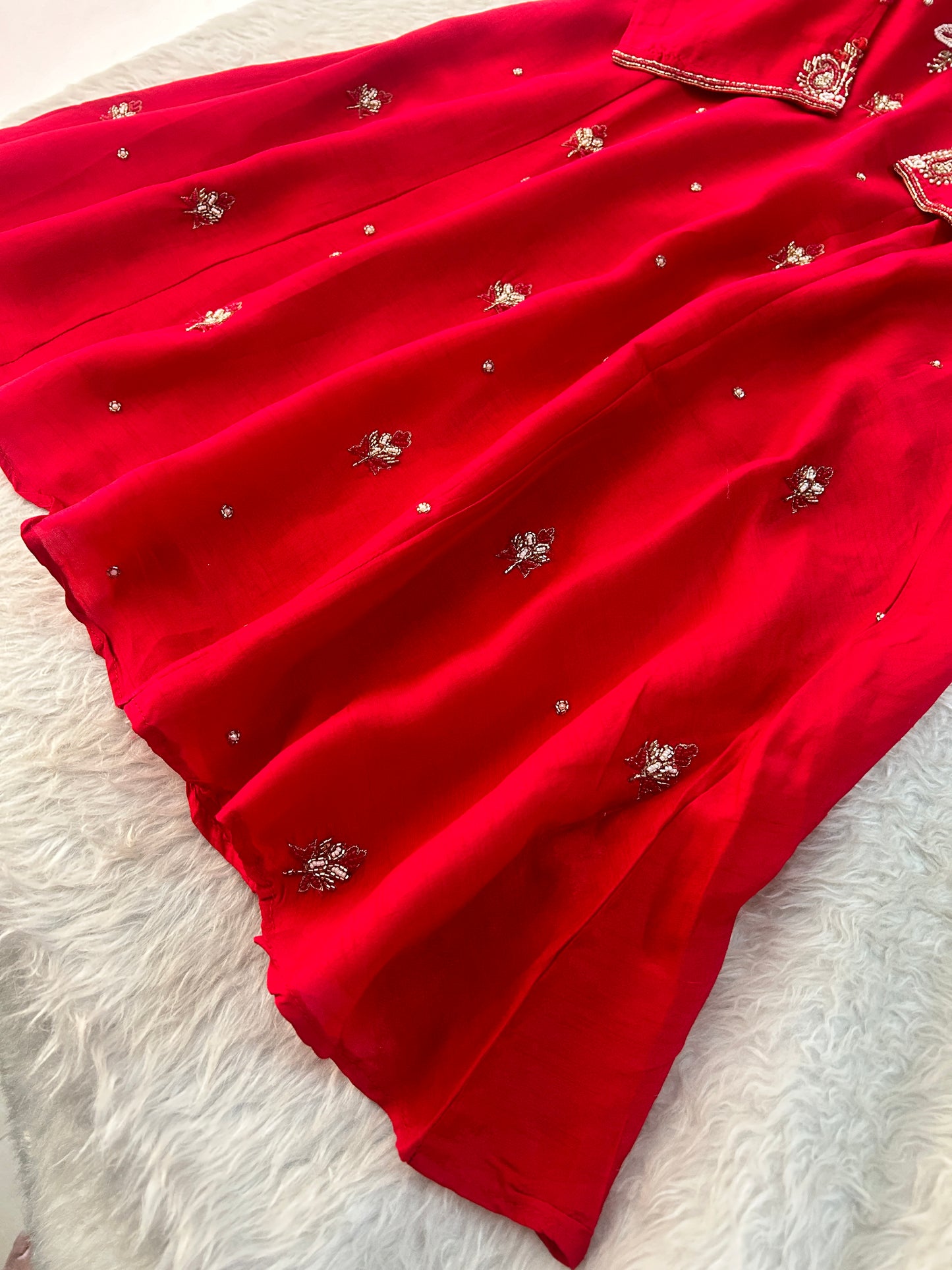 Red Zardozi Embroidered Ethnic A-Line kurta set with dupatta and Pants